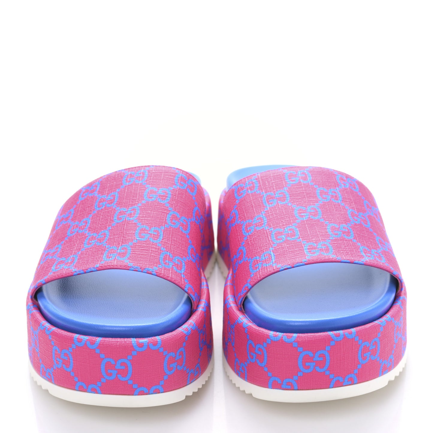 GG Supreme Joy Monogram Angelina Platform Slide Sandals 39.5 Fuxia Blue