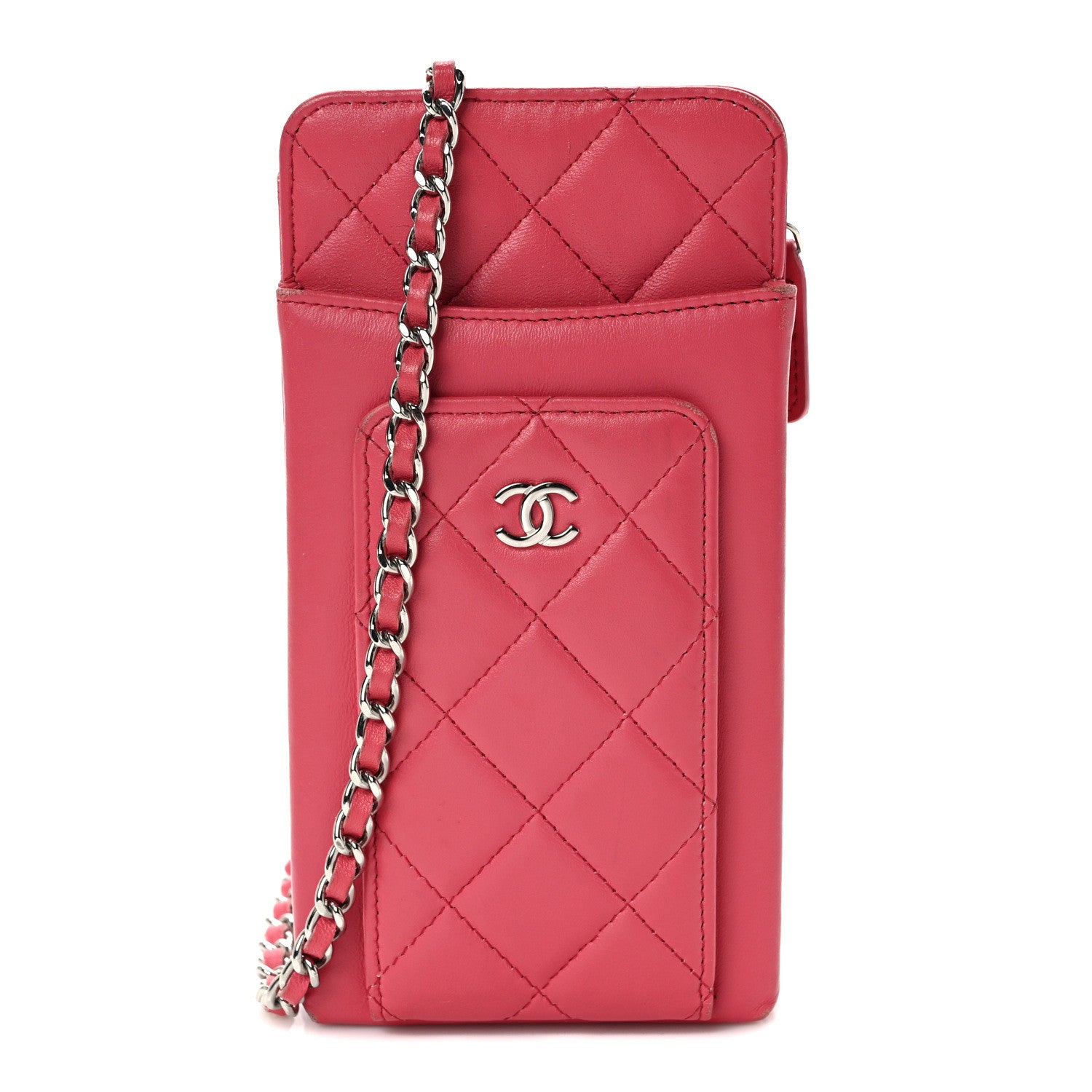 Chanel Lambskin Quilted Phone Chain Clutch Bag Pink 1 of 10