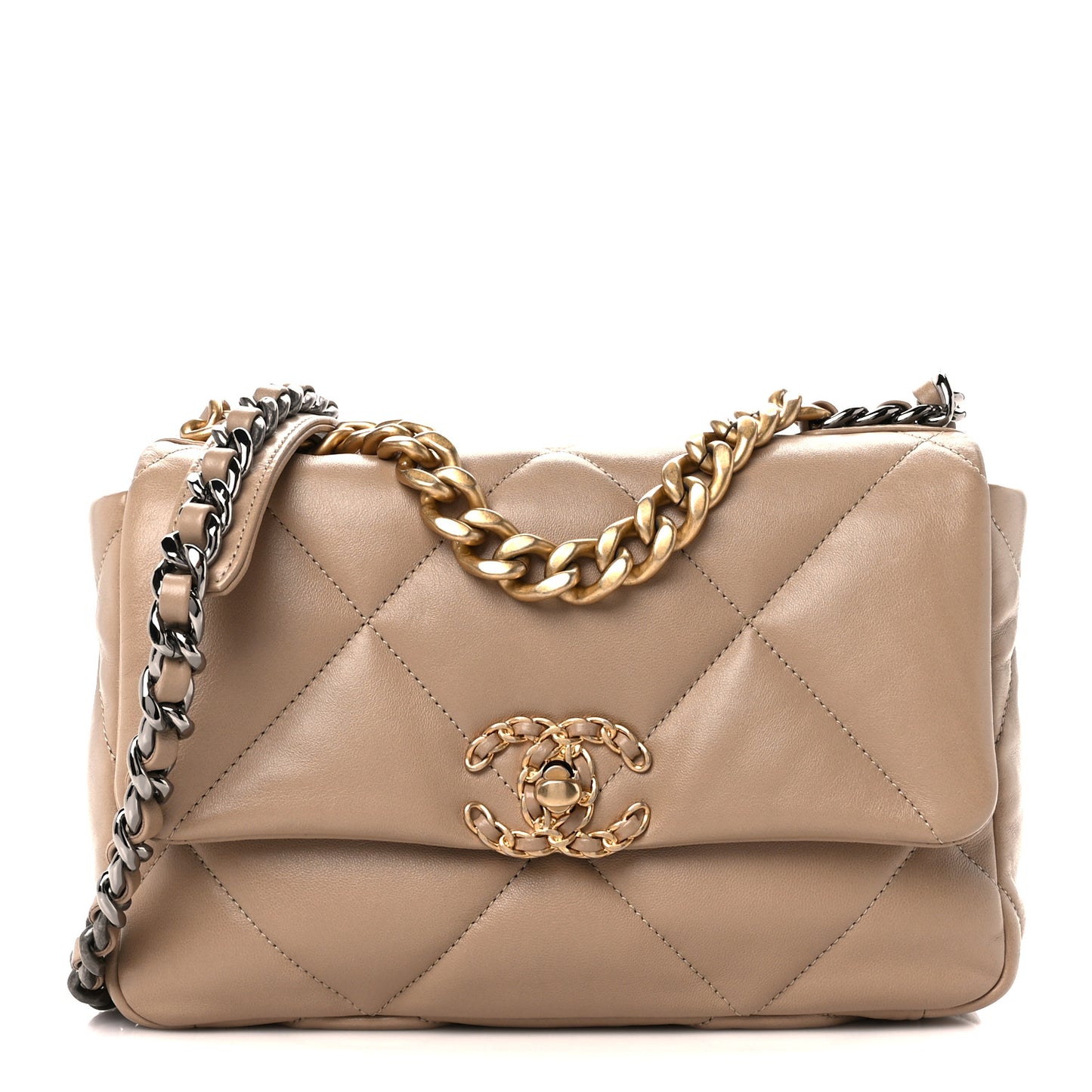 Lambskin Quilted Medium Chanel 19 Flap Dark Beige