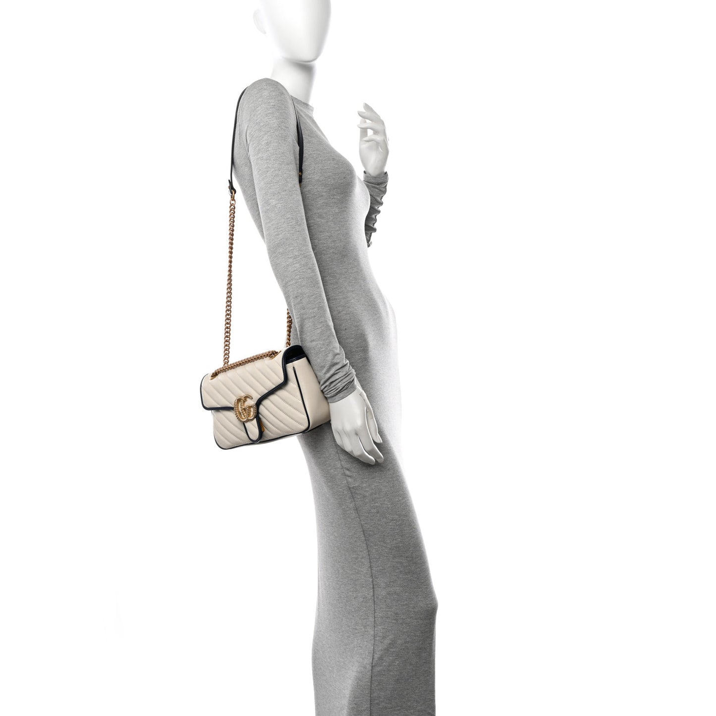 Vintage Effect Calfskin Matelasse Diagonal Small Torchon GG Marmont Shoulder Bag Mystic White Blue Agata