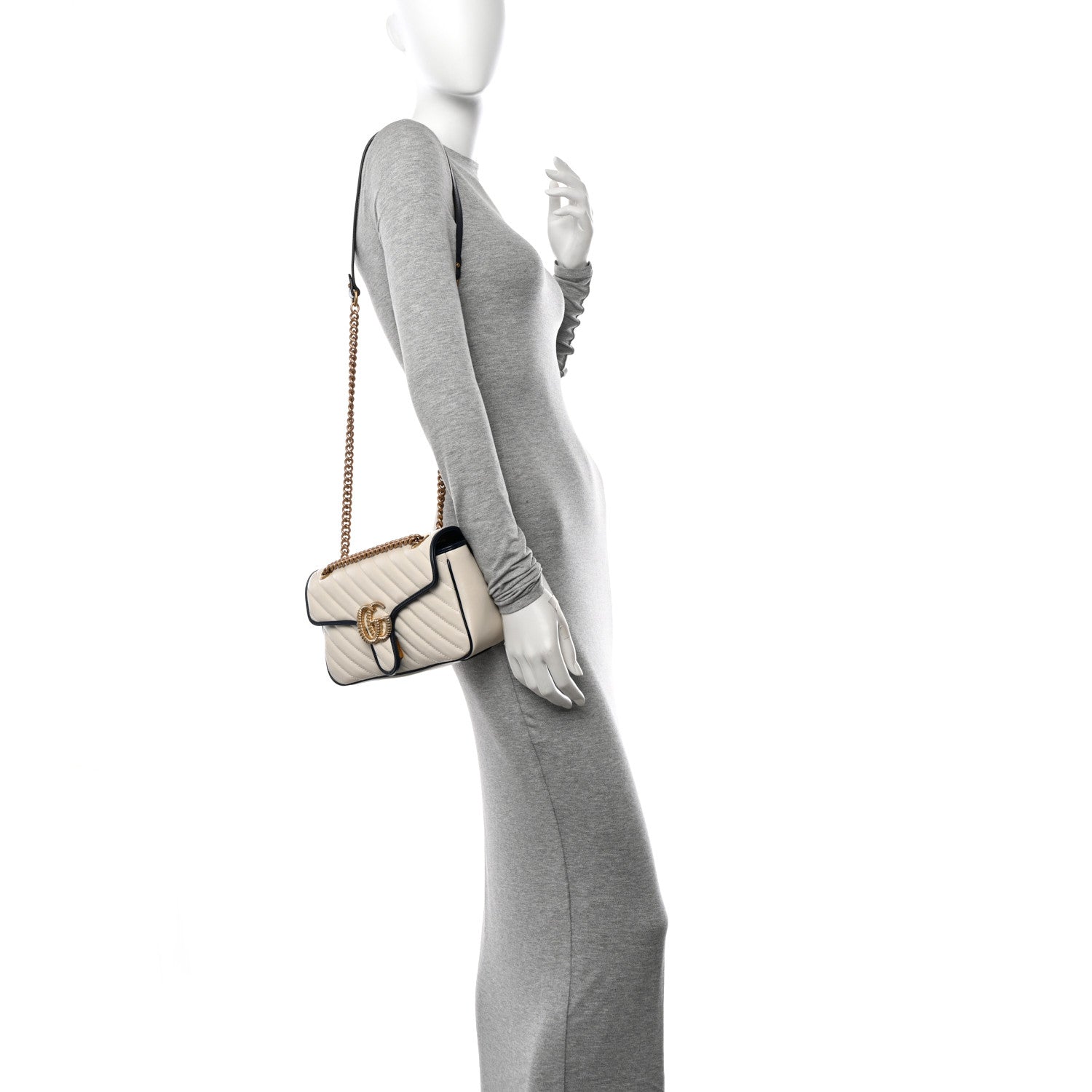 Gucci Vintage Effect Calfskin Matelasse Diagonal Small Torchon GG Marmont Shoulder Bag Mystic White Blue Agata 2 of 11