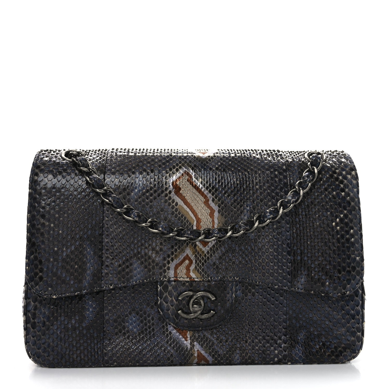 CHANEL パレオ Chanel Metallic Snakeskin Jumbo Double Flap Blue 1712685