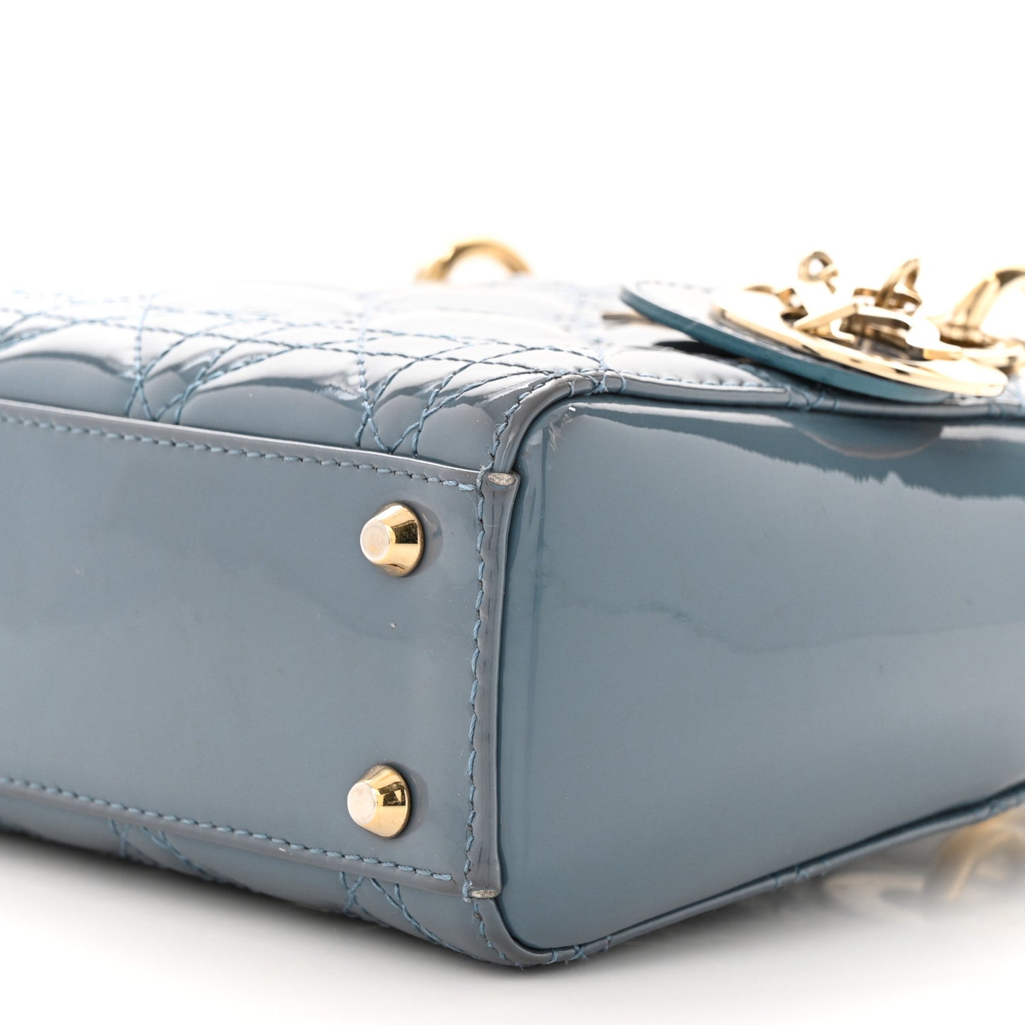 Patent Cannage Mini Lady Dior Light Blue
