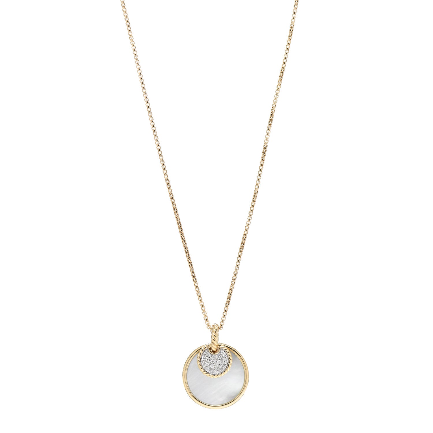 David Yurman 18K Yellow Gold Diamond Black Onyx Mother of Pearl Medium Reversible Elements Necklace 1 of 5