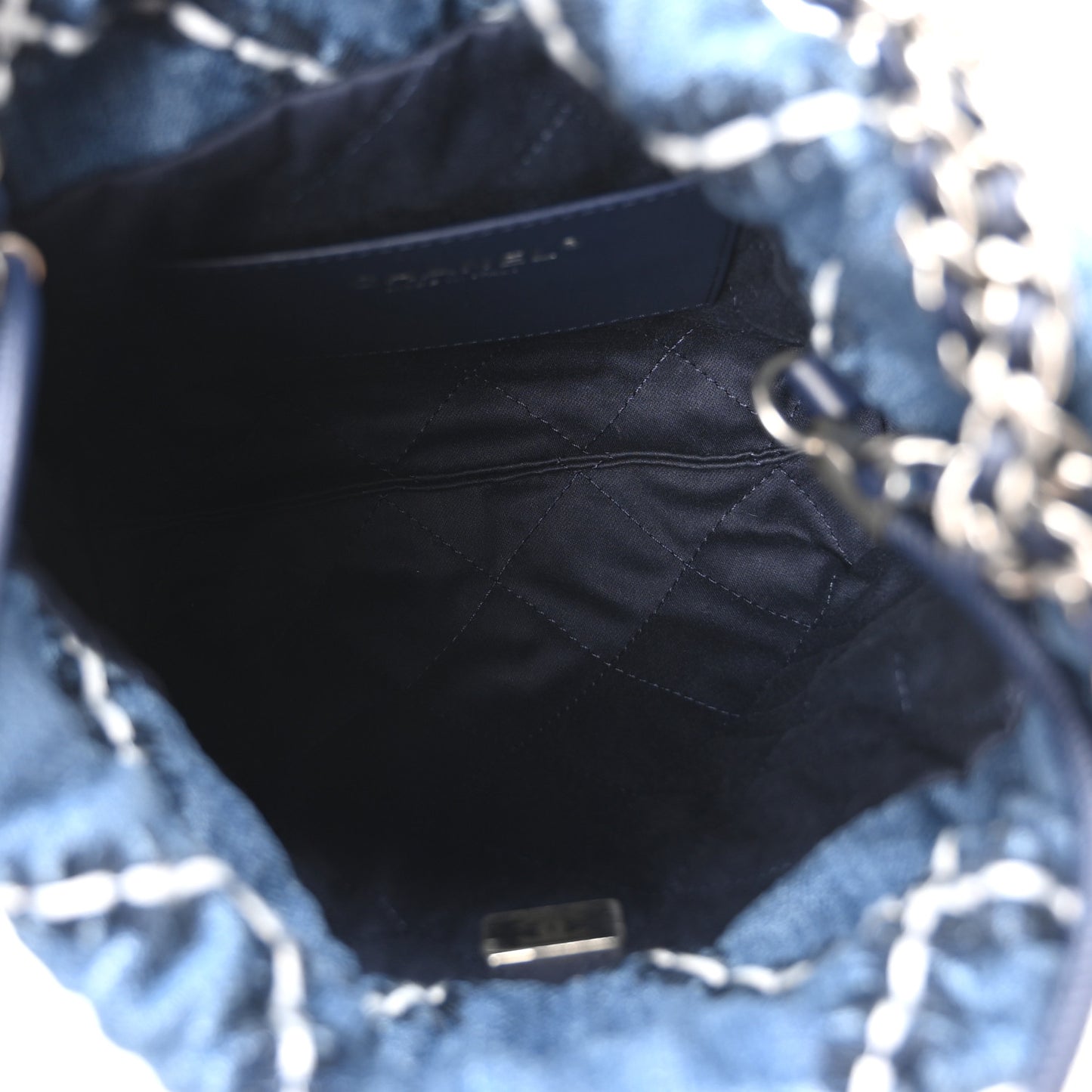 Denim Stitched Quilted Mini Chanel 22 Blue