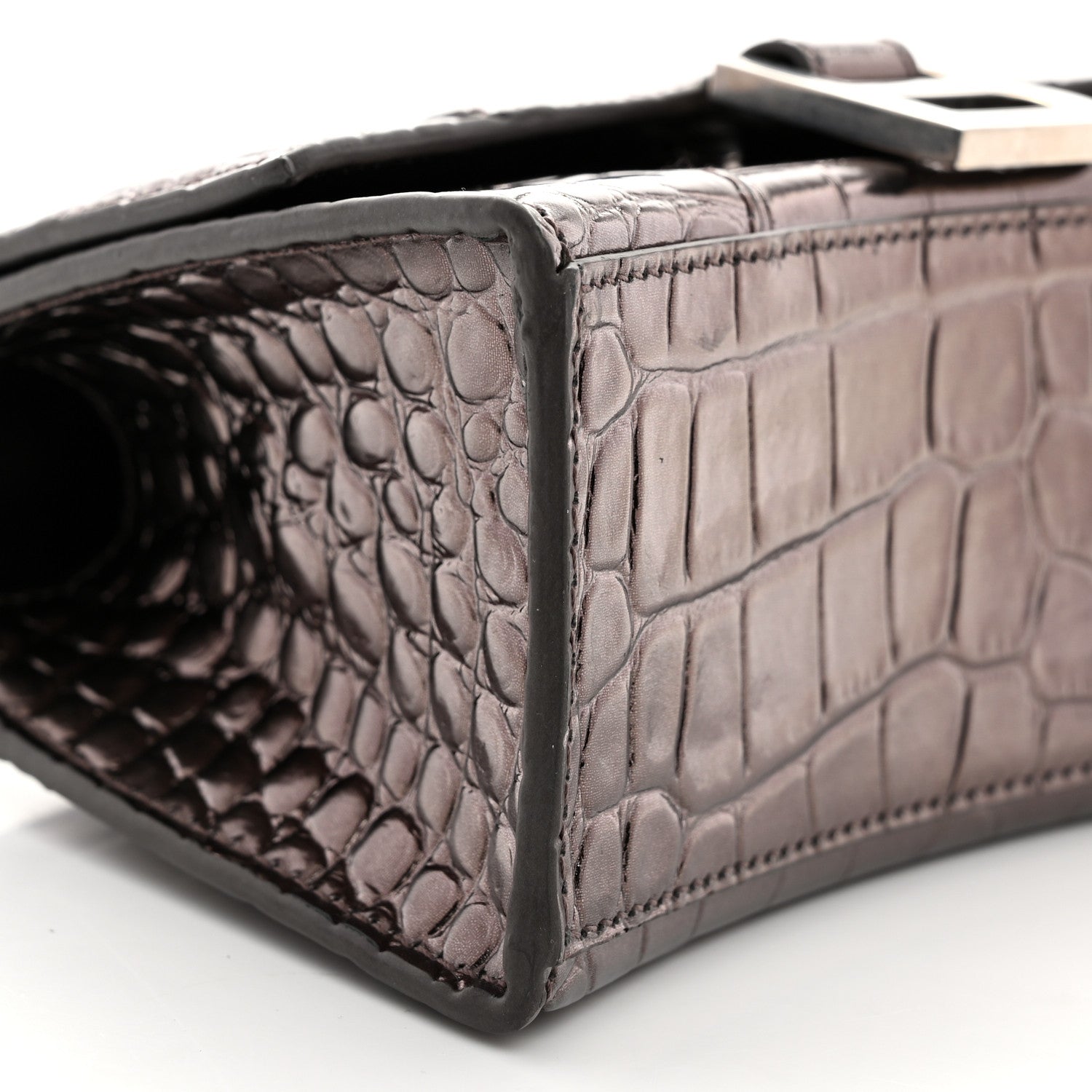 Balenciaga Metallic Shiny Calfskin Crocodile Embossed Hourglass Top Handle Bag XS Dark Bronze 10 of 11