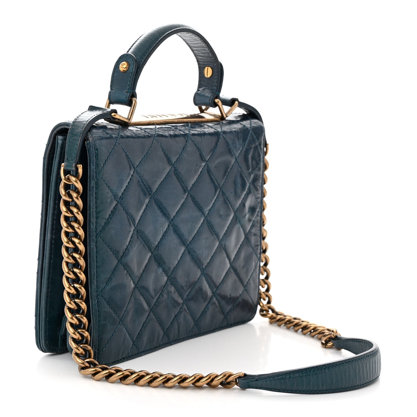 Glazed Calfskin Quilted Rita Top Handle Flap Blue