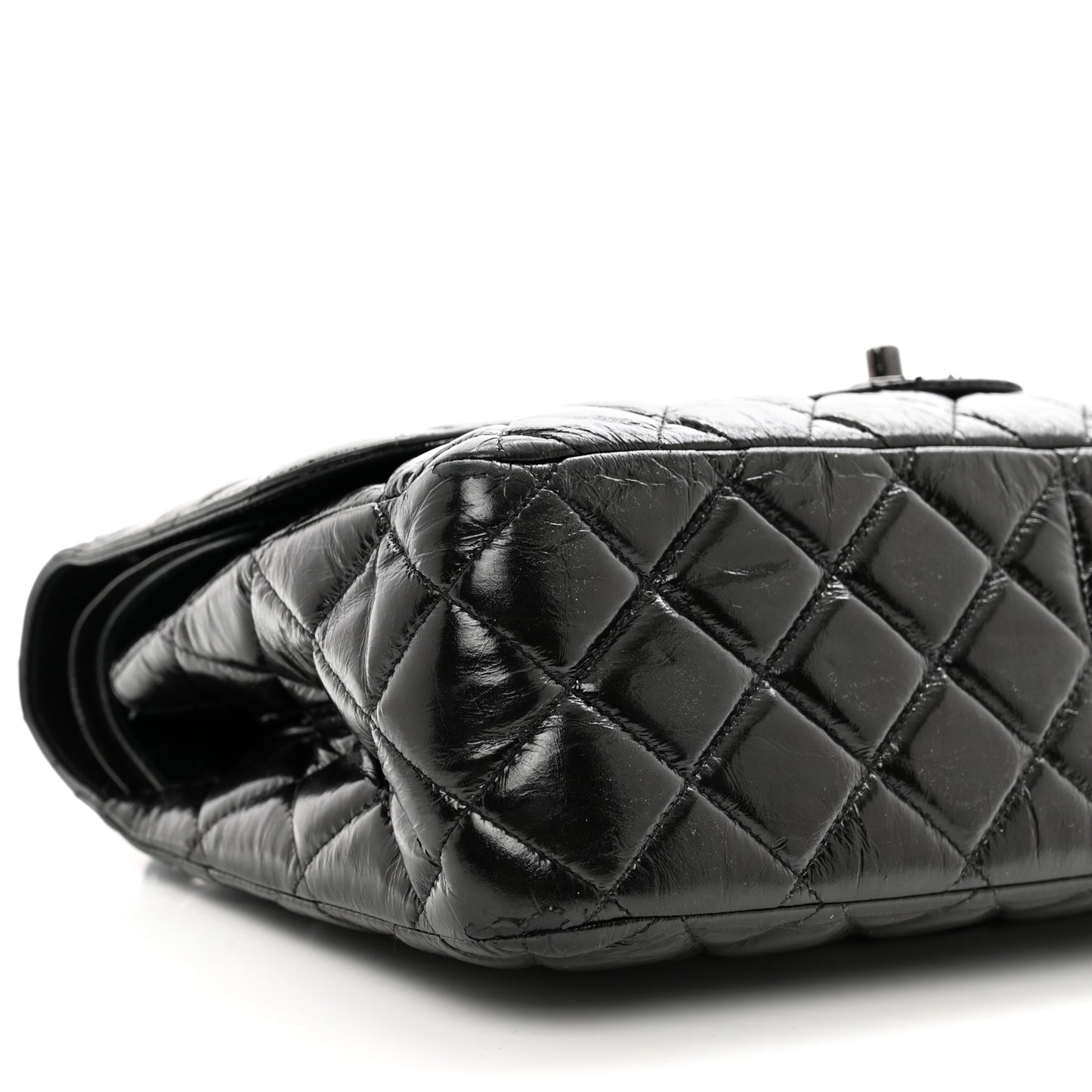 Shiny Distressed Calfskin Quilted Jumbo Double Flap So Black
