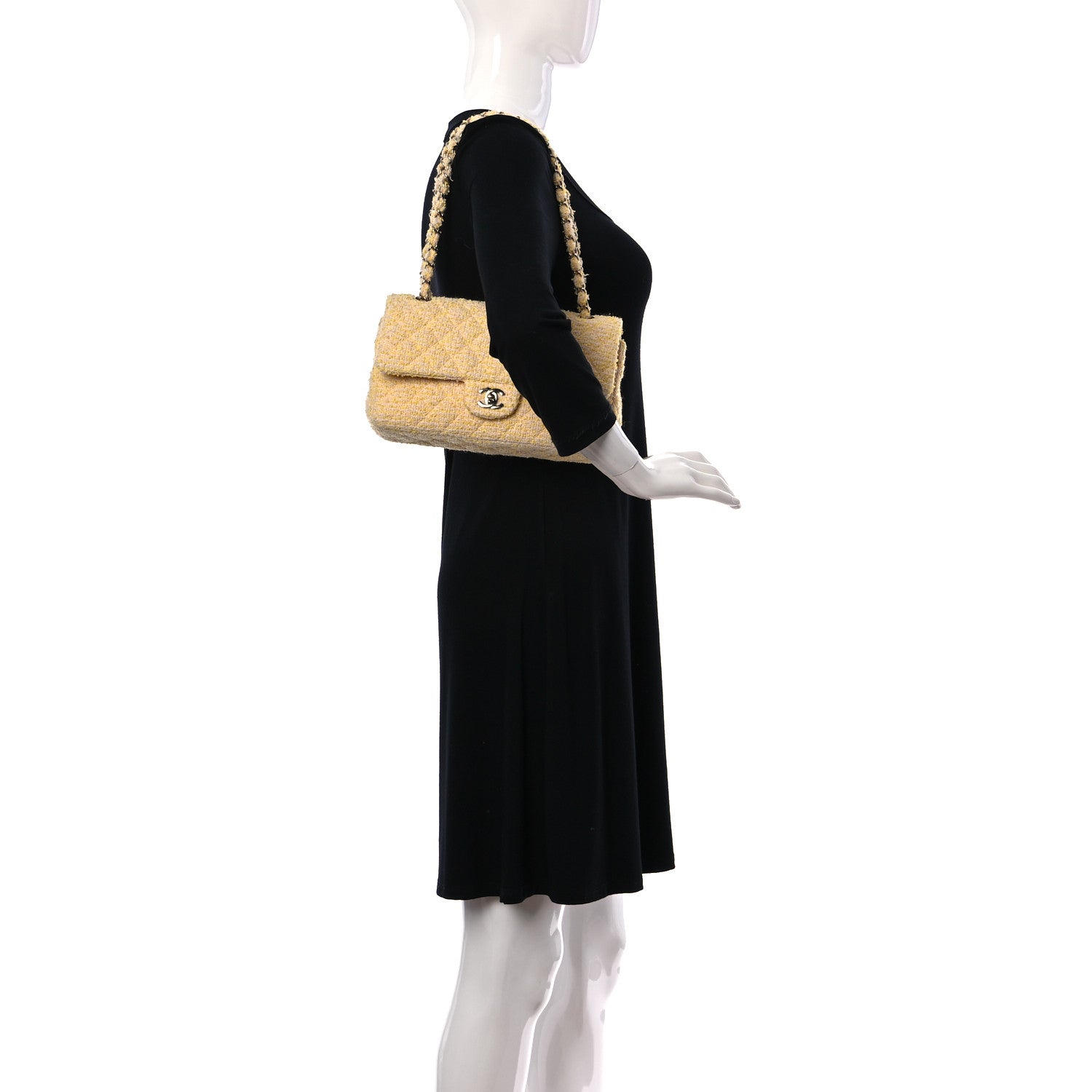 Chanel Tweed Quilted Medium Double Flap Yellow 2 of 8