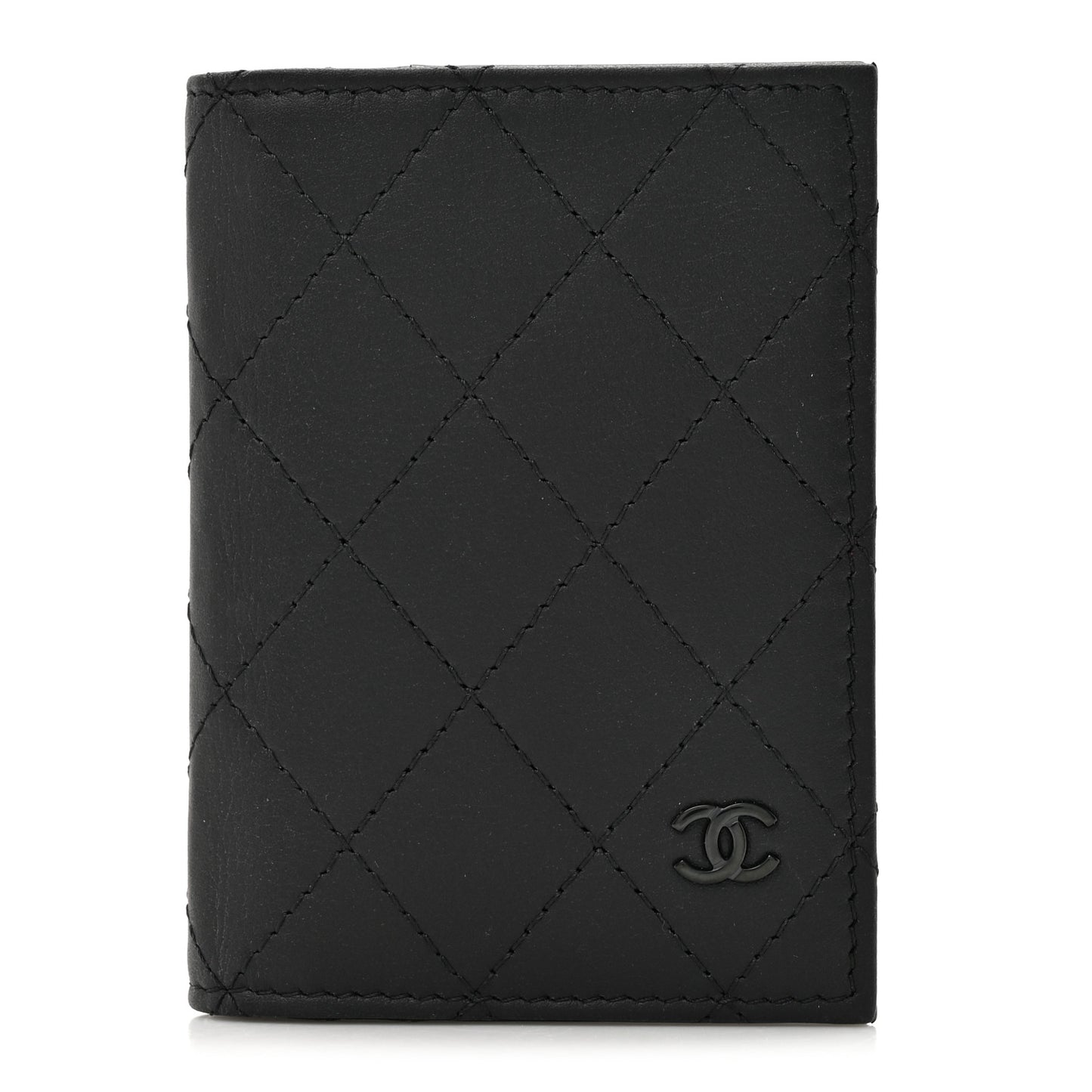 Grained Calfskin Quilted Card Holder Wallet So Black