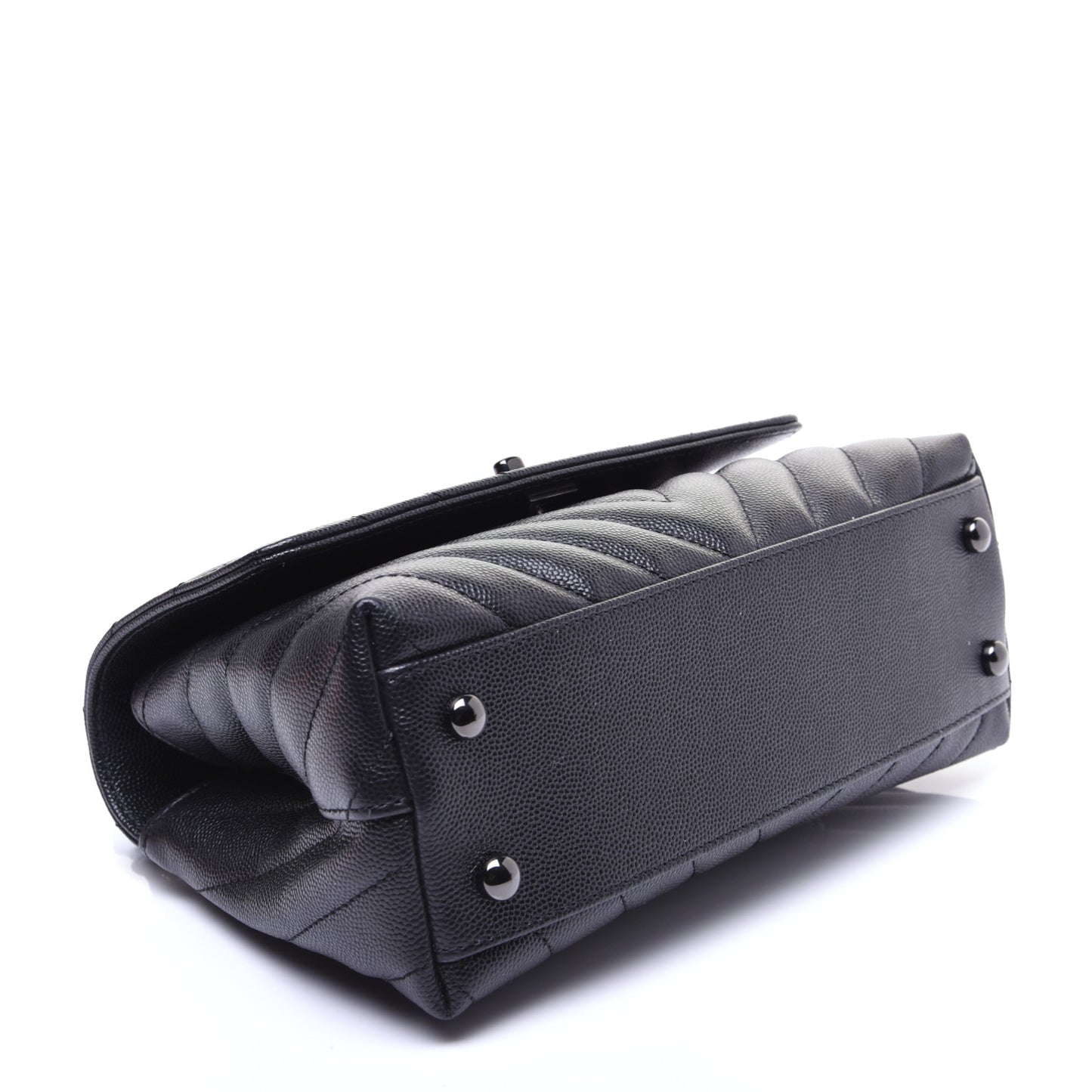 Caviar Chevron Quilted Mini Coco Handle Flap So Black