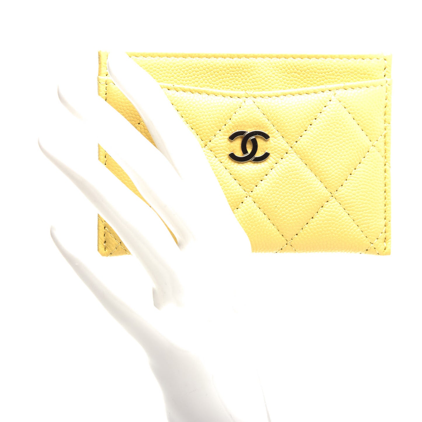 Caviar Quilted Card Holder Yellow