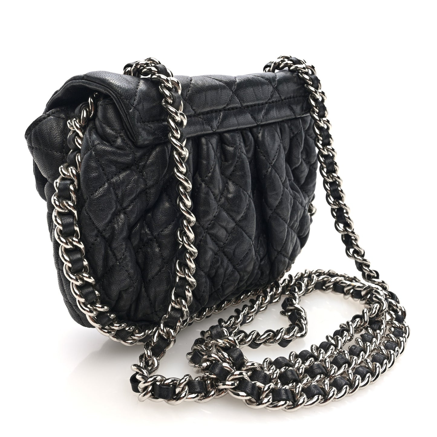 Washed Lambskin Quilted Mini Chain Around Flap Black