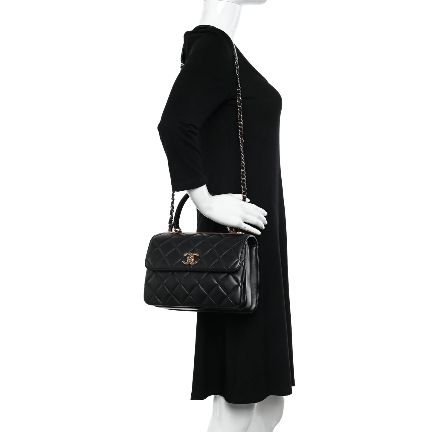 Lambskin Quilted Small Trendy CC Dual Handle Flap Bag Black