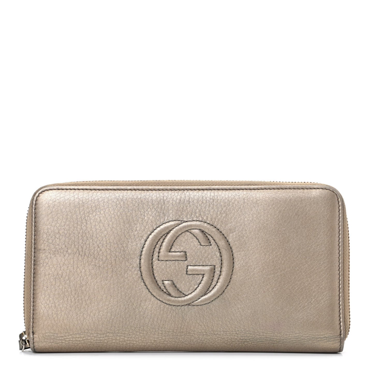 Metallic Pebbled Calfskin Soho Zip Around Wallet Golden Beige