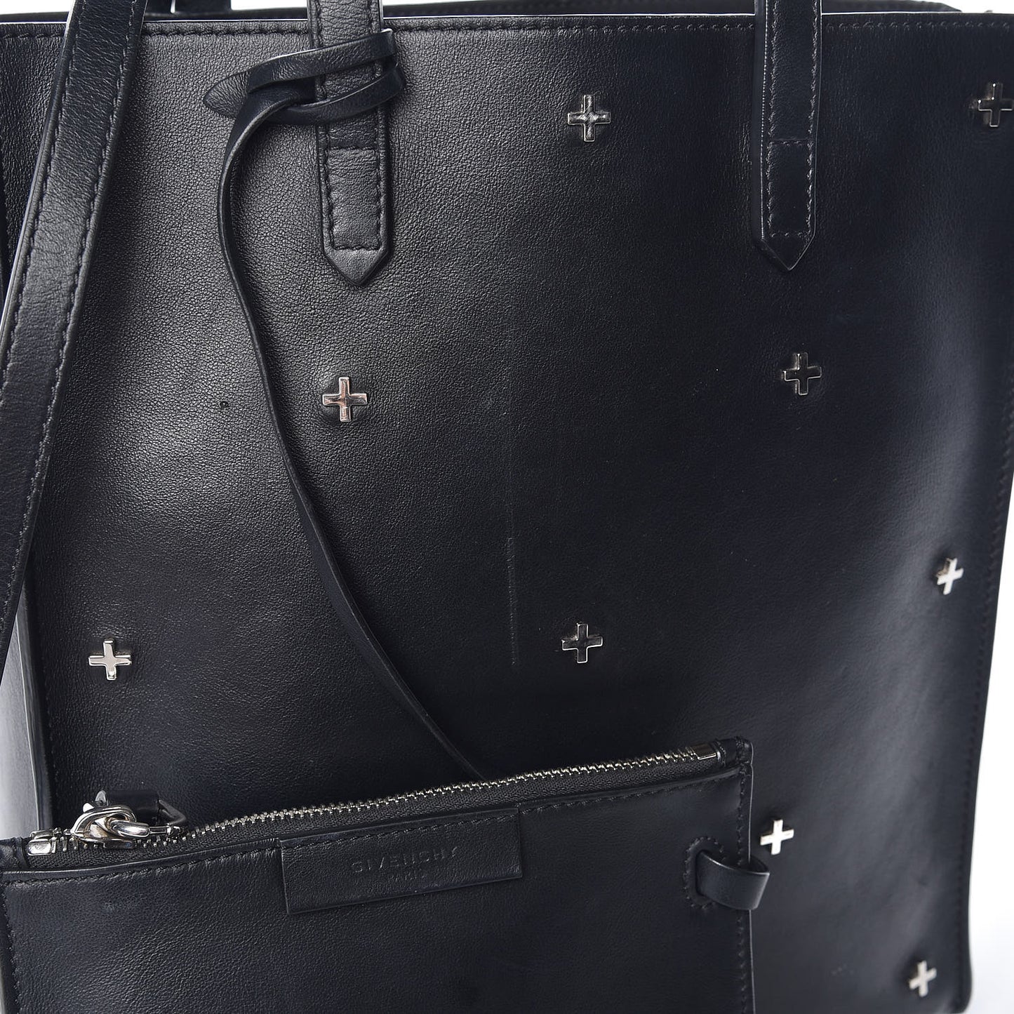 Calfskin Stud Embellished Small Stargate Shopper Tote Black