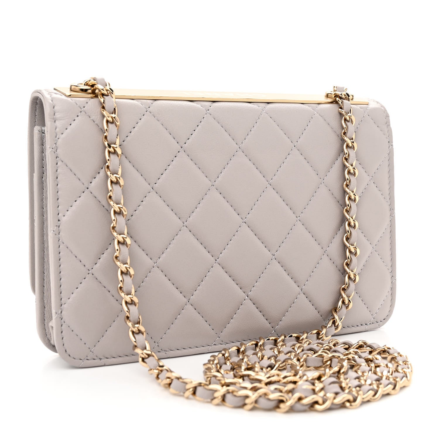 Chanel Lambskin Quilted Trendy CC Wallet On Chain WOC Grey 3 of 11