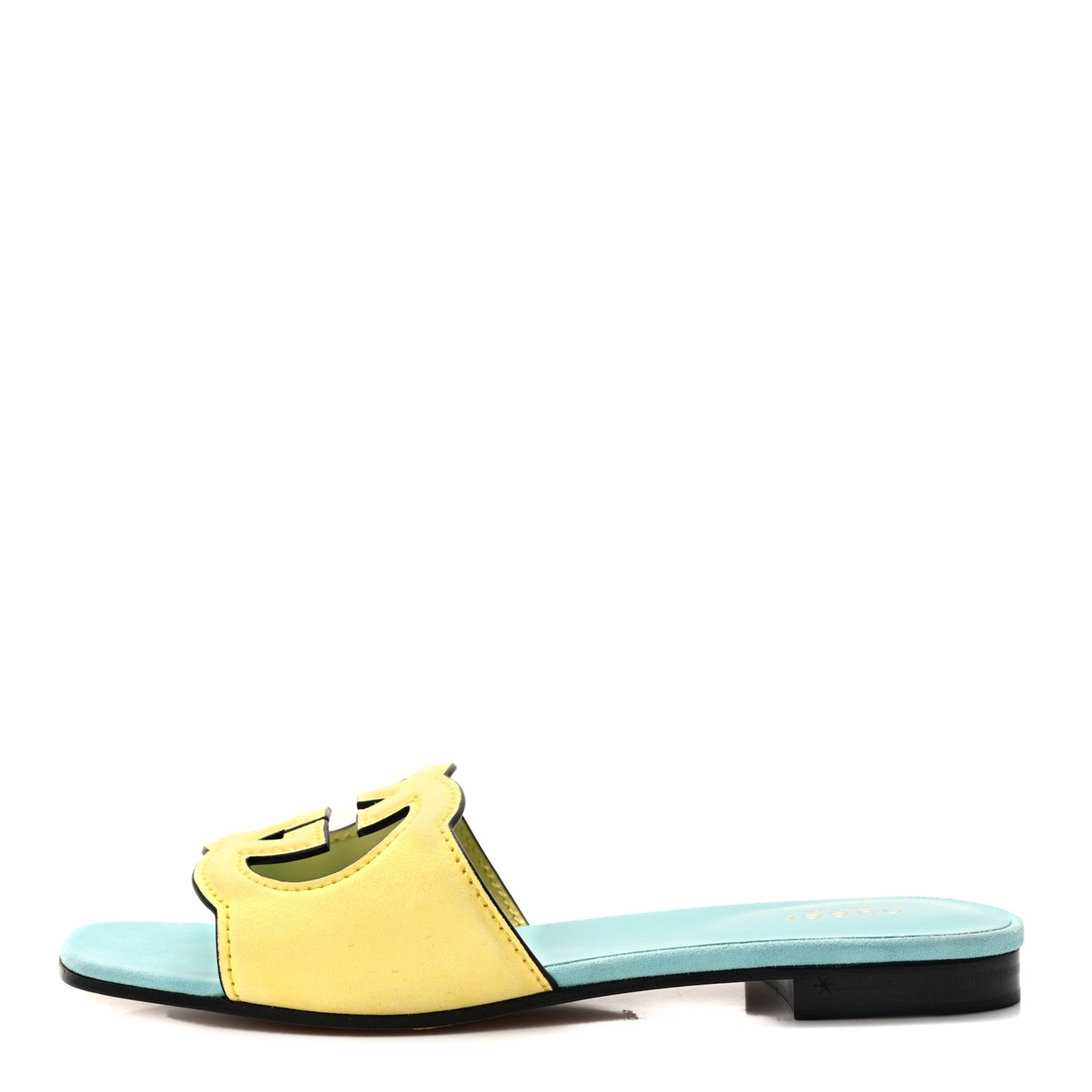 Kid Scamosciato Interlocking G Cut Out Slide Sandals 38 Banana