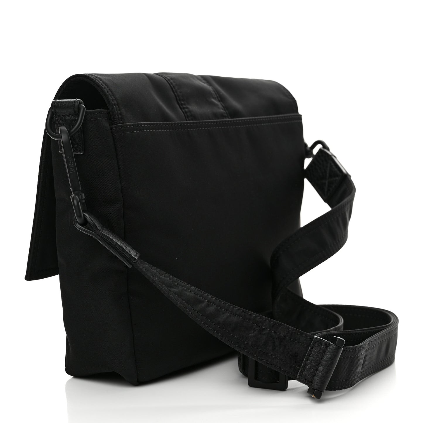 Econyl Nylon Cuoio Romano Monochrome Medium Baguette Messenger Bag Black