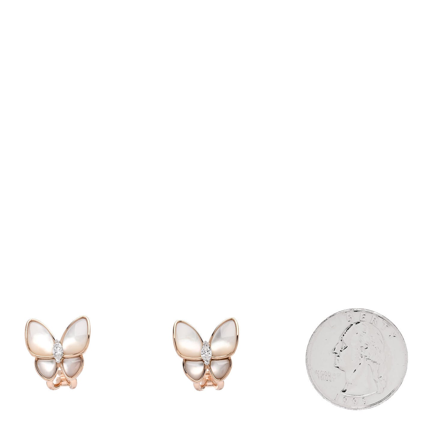 18K Rose White Gold Diamond Mother of Pearl Two Butterfly Earrings