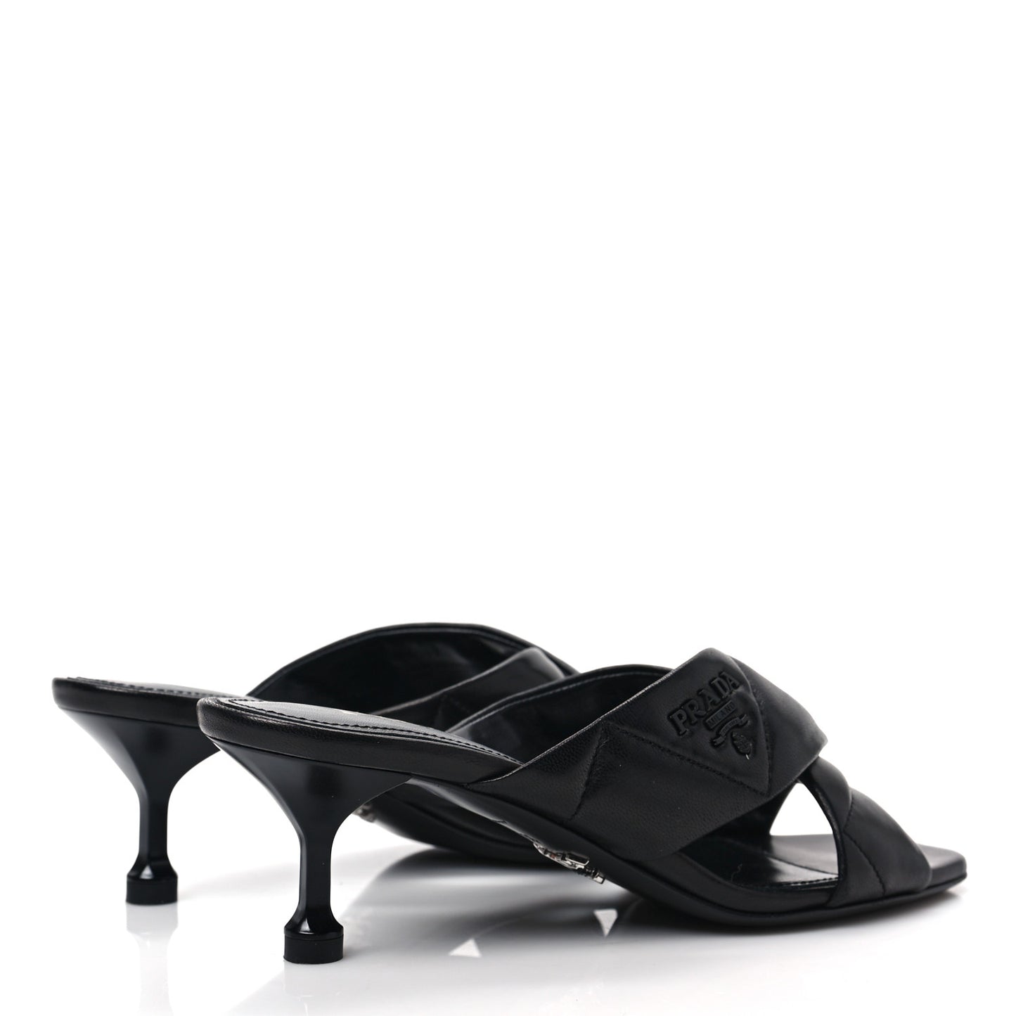Nappa Logo Quilted Crisscross 55mm Slide Sandals 35.5 Black
