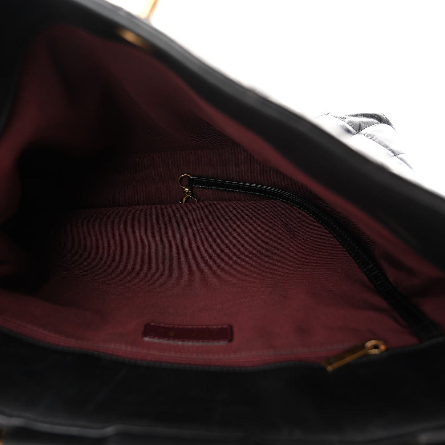 Glazed Calfskin Quilted Gold Bar Tote Black