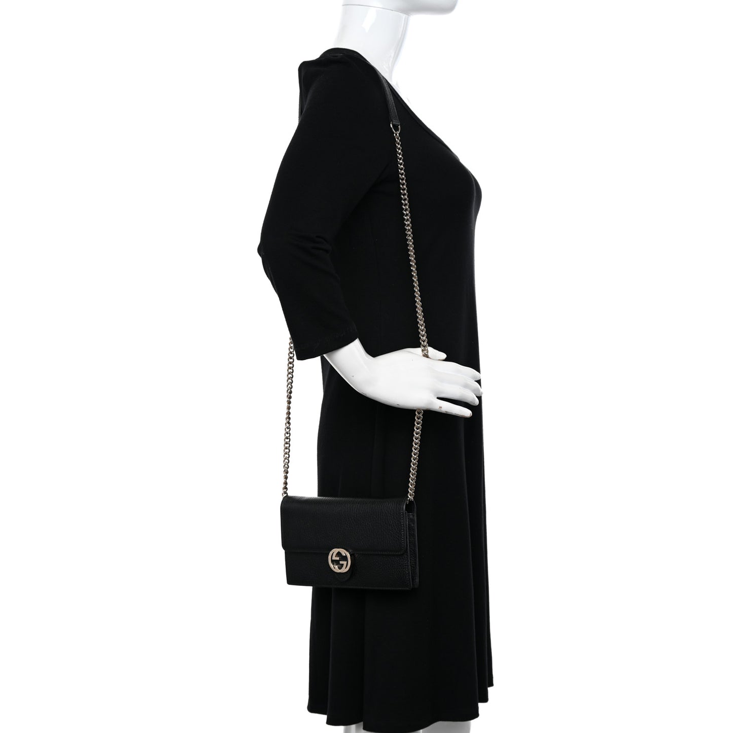 Dollar Calfskin Interlocking G Chain Wallet Black