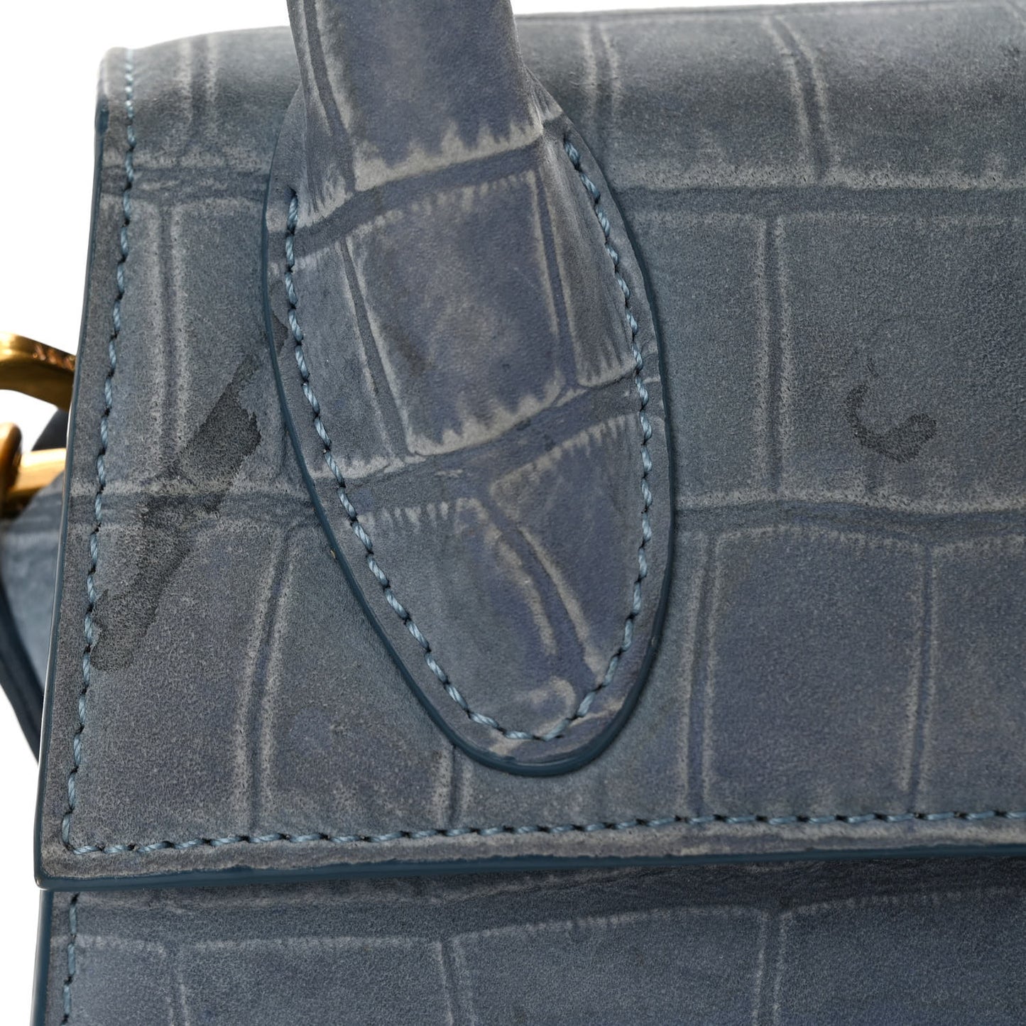 Suede Crocodile Embossed Le Chiquito Moyen Blue