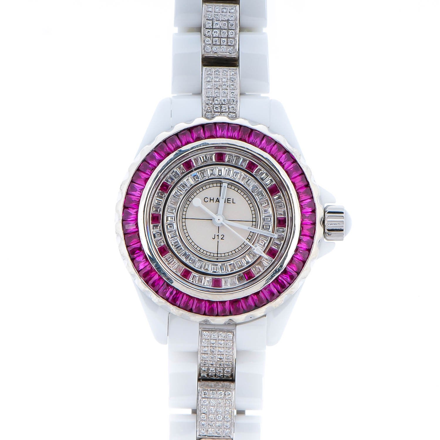 Chanel Stainless Steel Ceramic Diamond Ruby 33mm J12 Quartz 