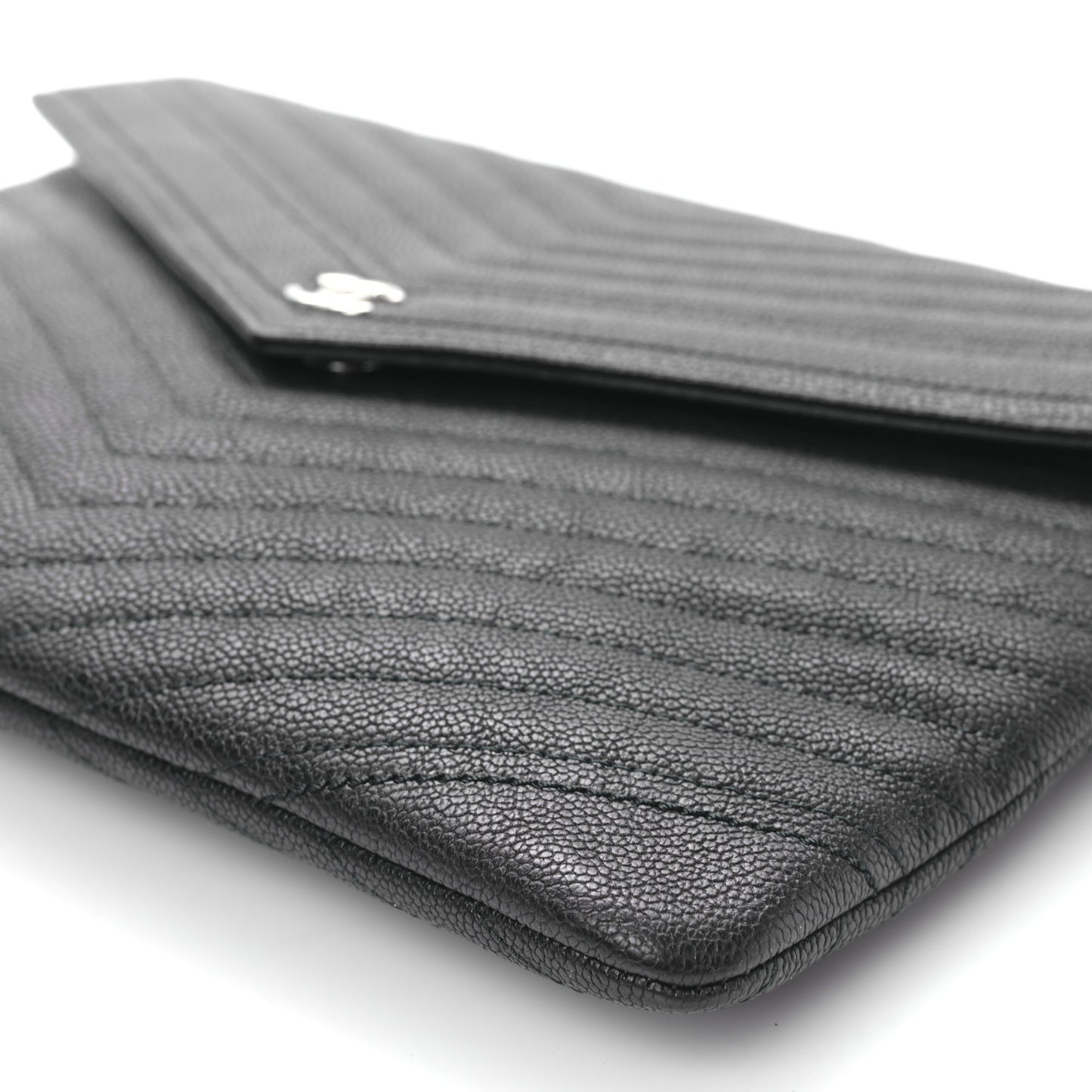 Calfskin Chevron Quilted Small Envelope Clutch Black