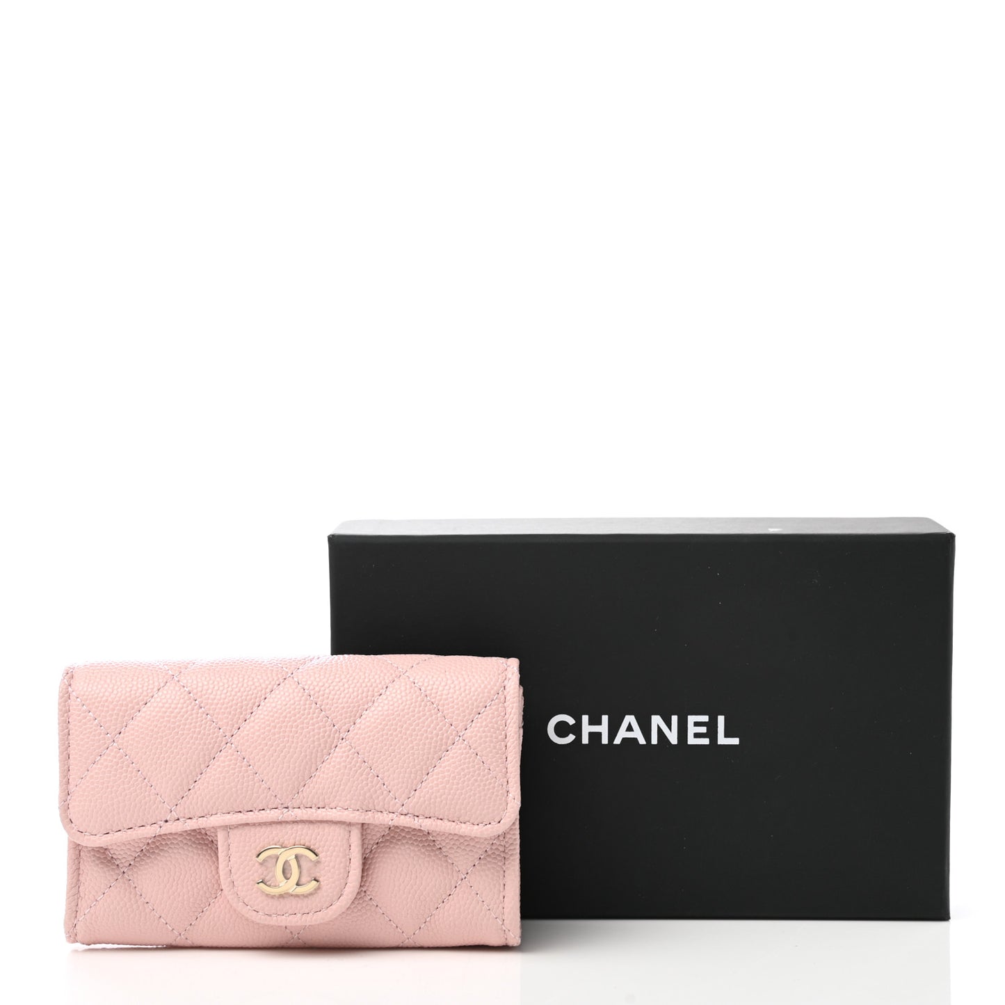 Caviar Quilted Flap Card Holder Wallet Light Pink