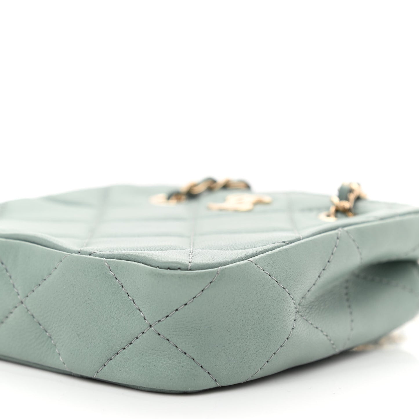 Lambskin Quilted Tiny Shopping Clutch With Chain Light Blue