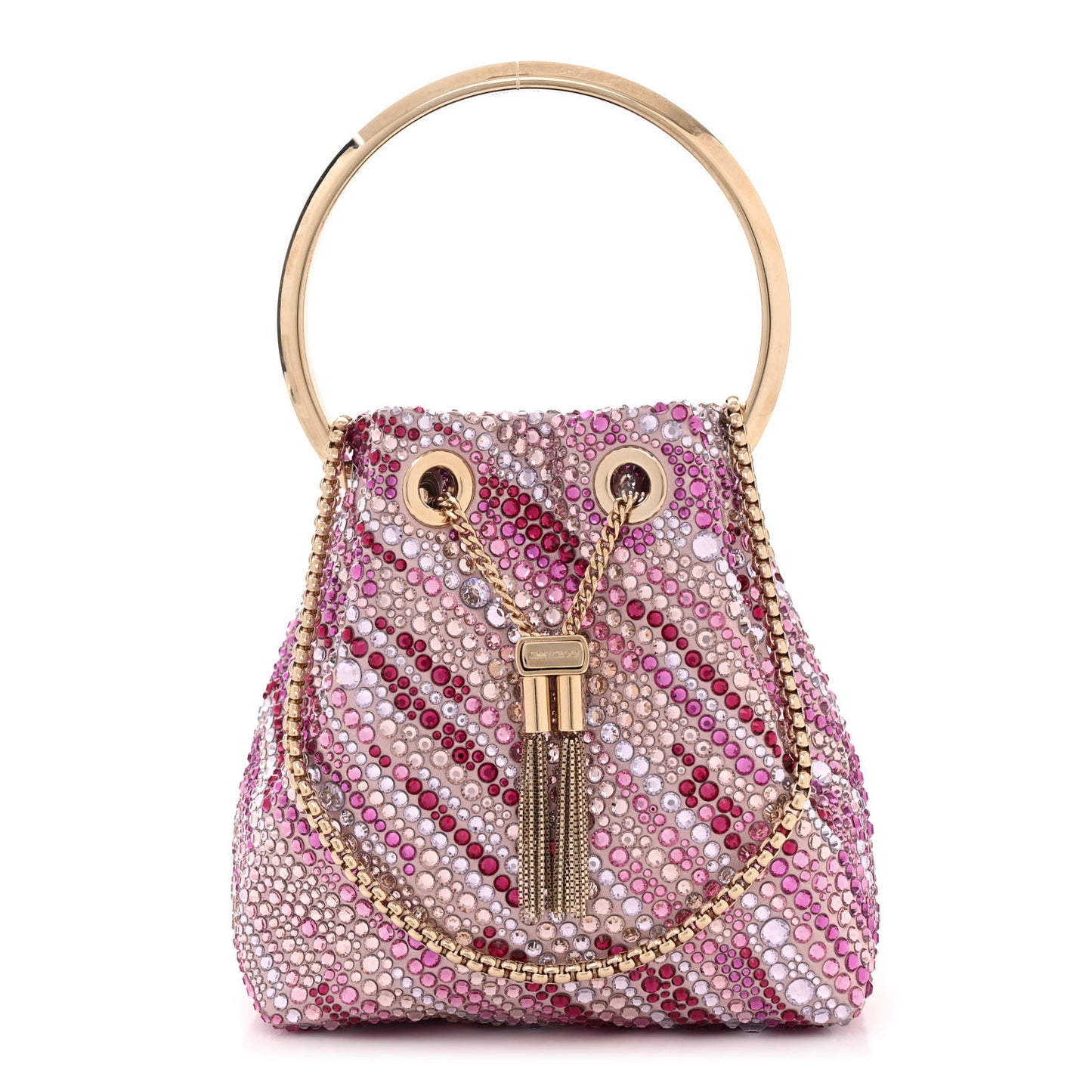 Satin Wave Degrade Hotfix Crystal Embellished Bon Bon Bucket Bag Pink Mix