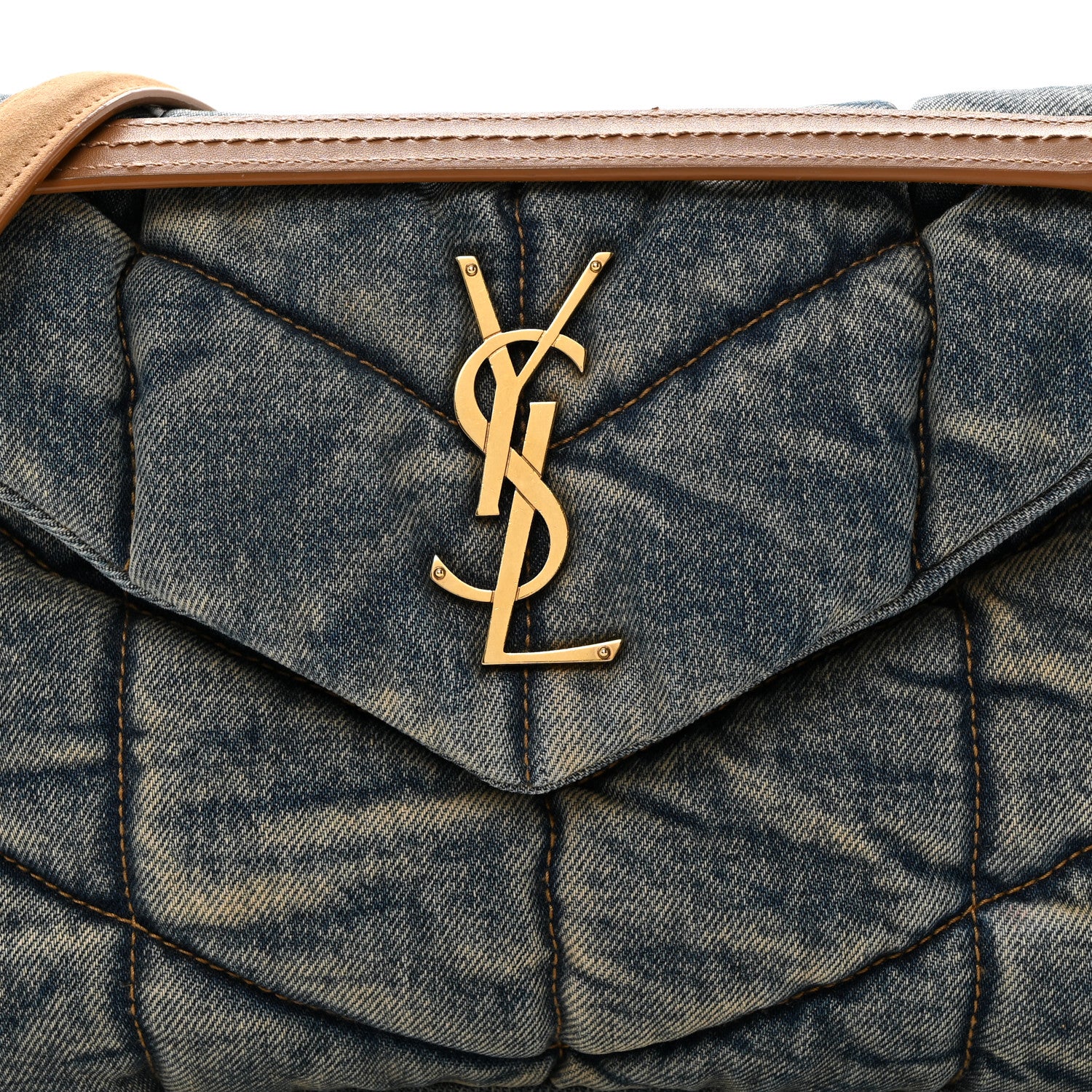 Saint Laurent Denim Quilted Small Loulou Puffer Monogram Chain Satchel Blue Cinnamon 8 of 10