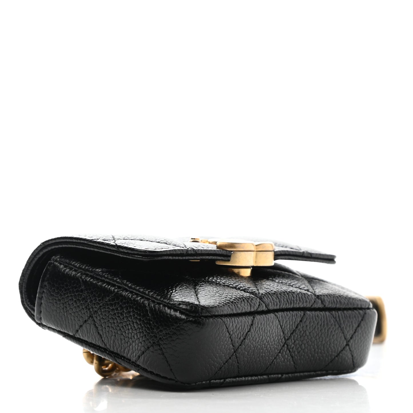 Shiny Caviar Quilted Chain Melody Belt Bag Black