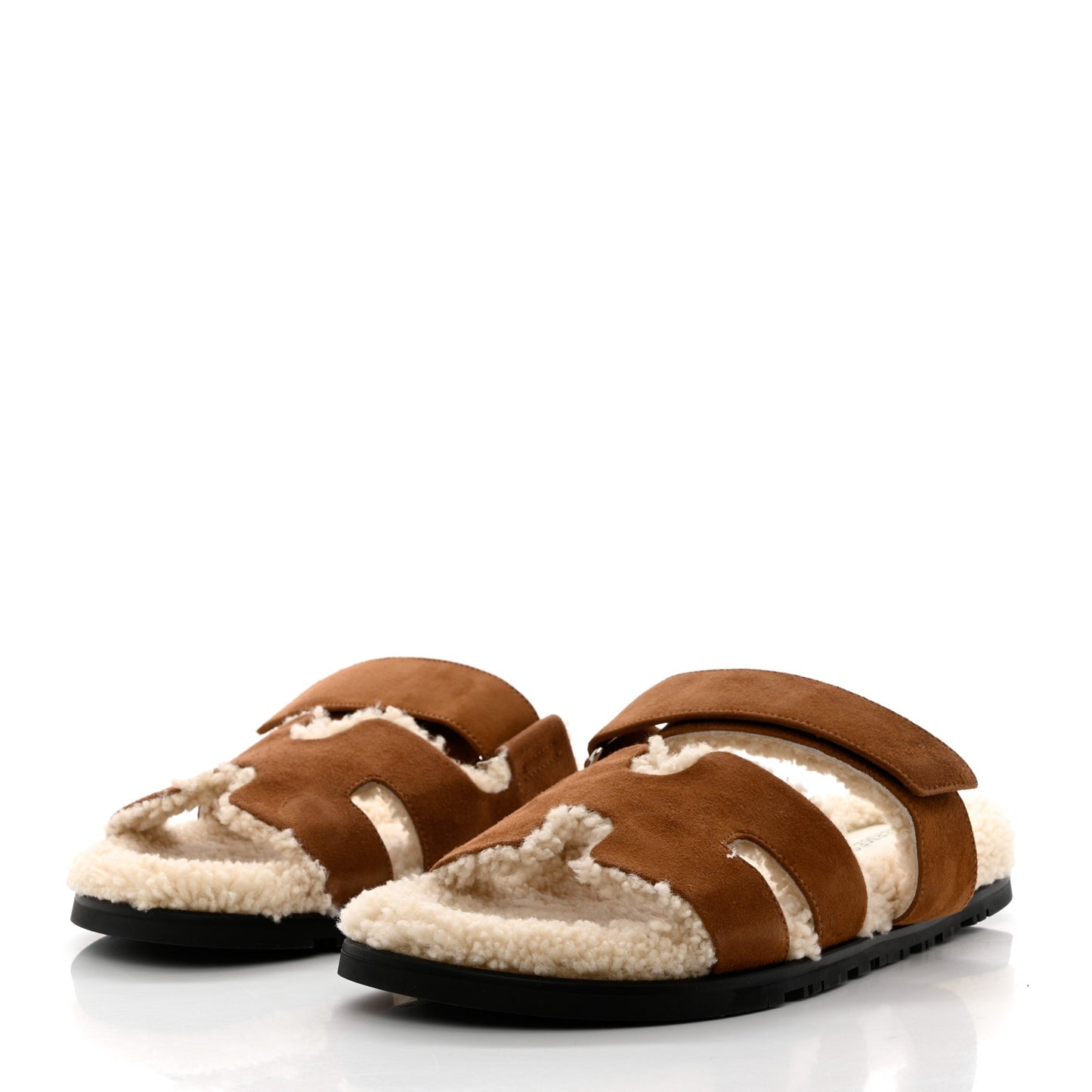 Suede Goatskin Woolskin Mens Chypre Sandals 43 Brun Fume Ecru
