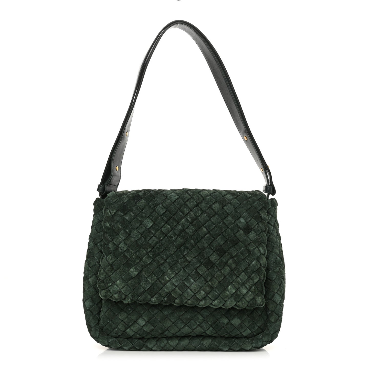 Suede Intrecciato Small Cobble Messenger Bag Emerald Green
