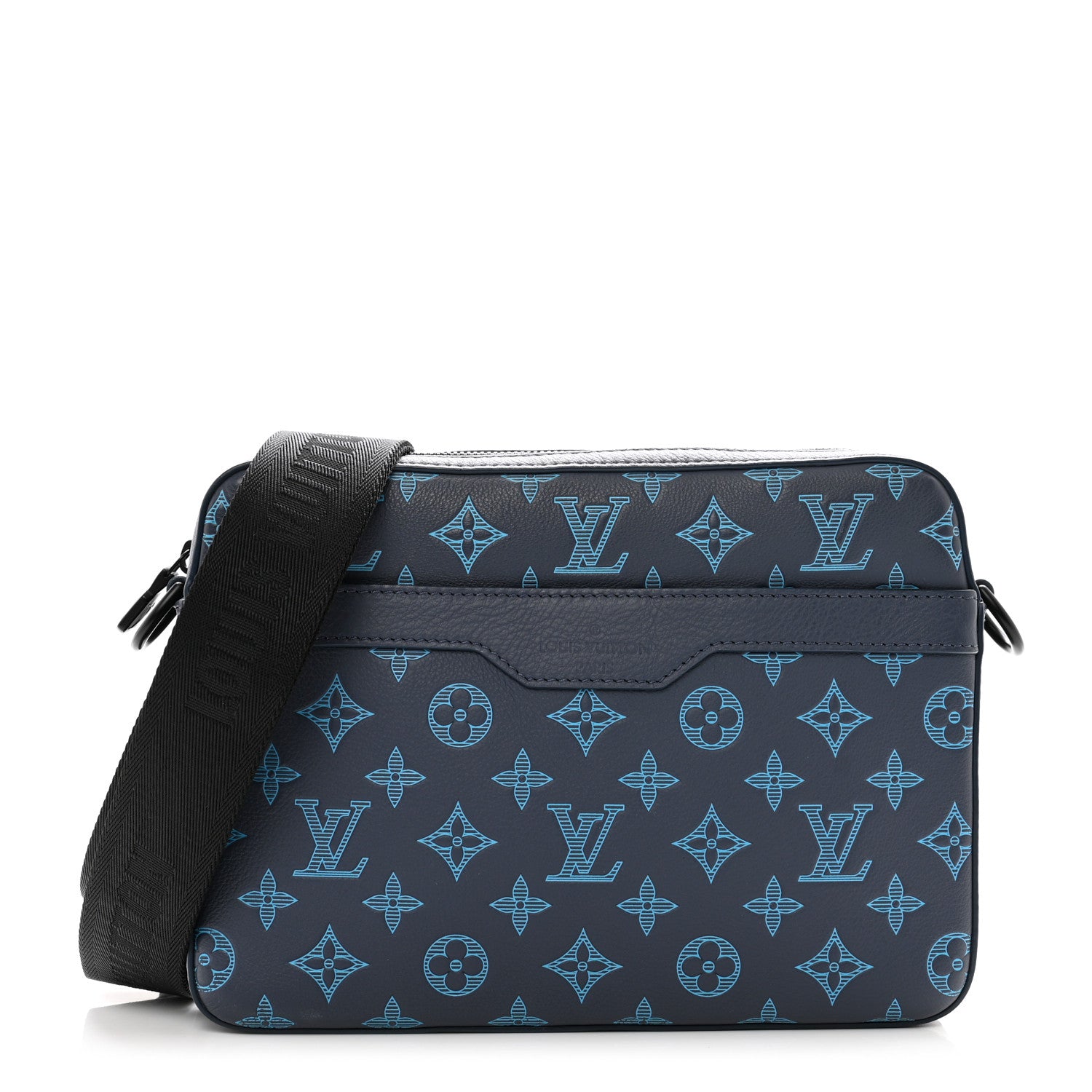 Louis Vuitton Calfskin Monogram Shadow Trio Messenger Navy River