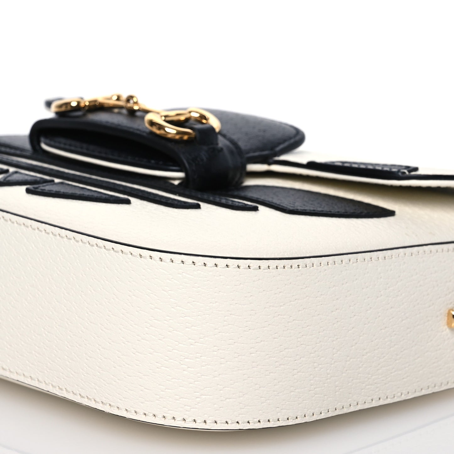 X ADIDAS Textured Dollar Calfskin Web Trefoil Mini Horsebit 1955 Shoulder Bag Off White Black