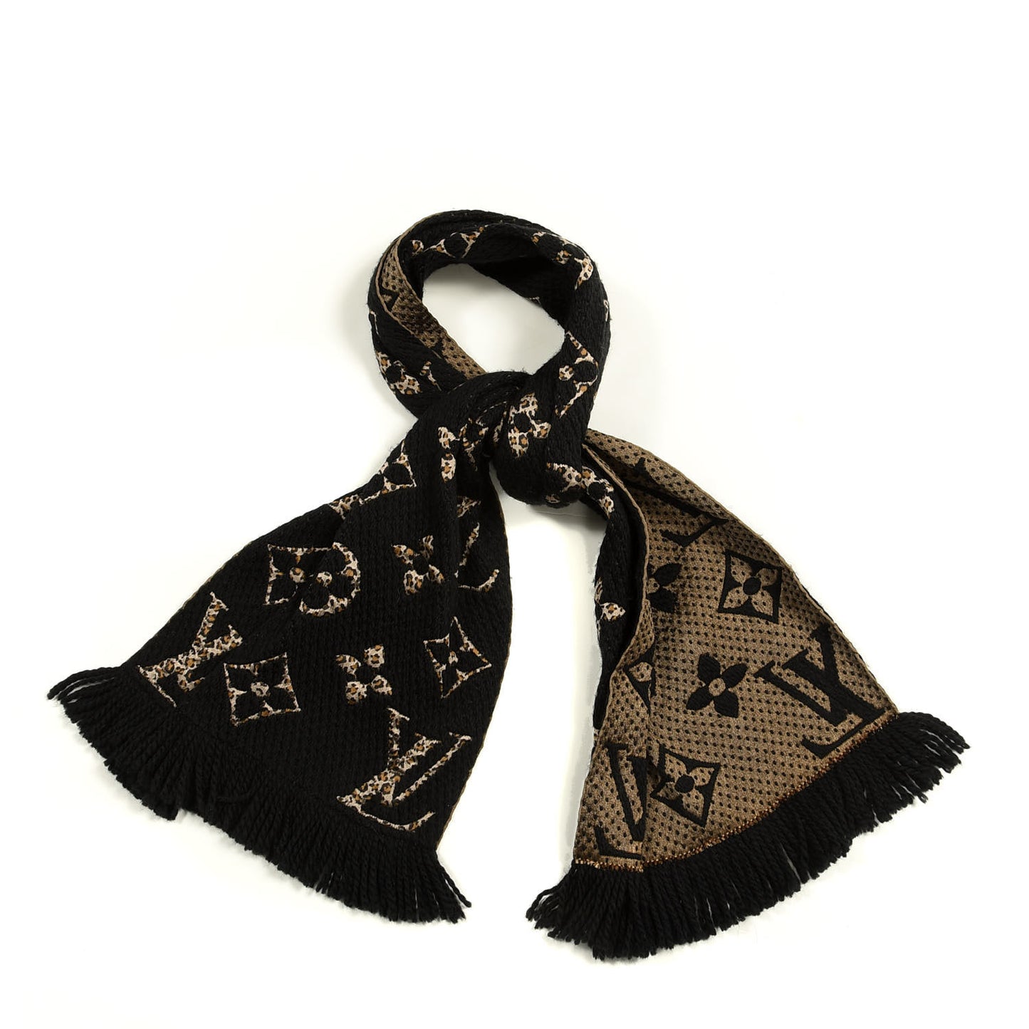 Wool Silk Monogram Giant Jungle Logomania Shine Scarf Black