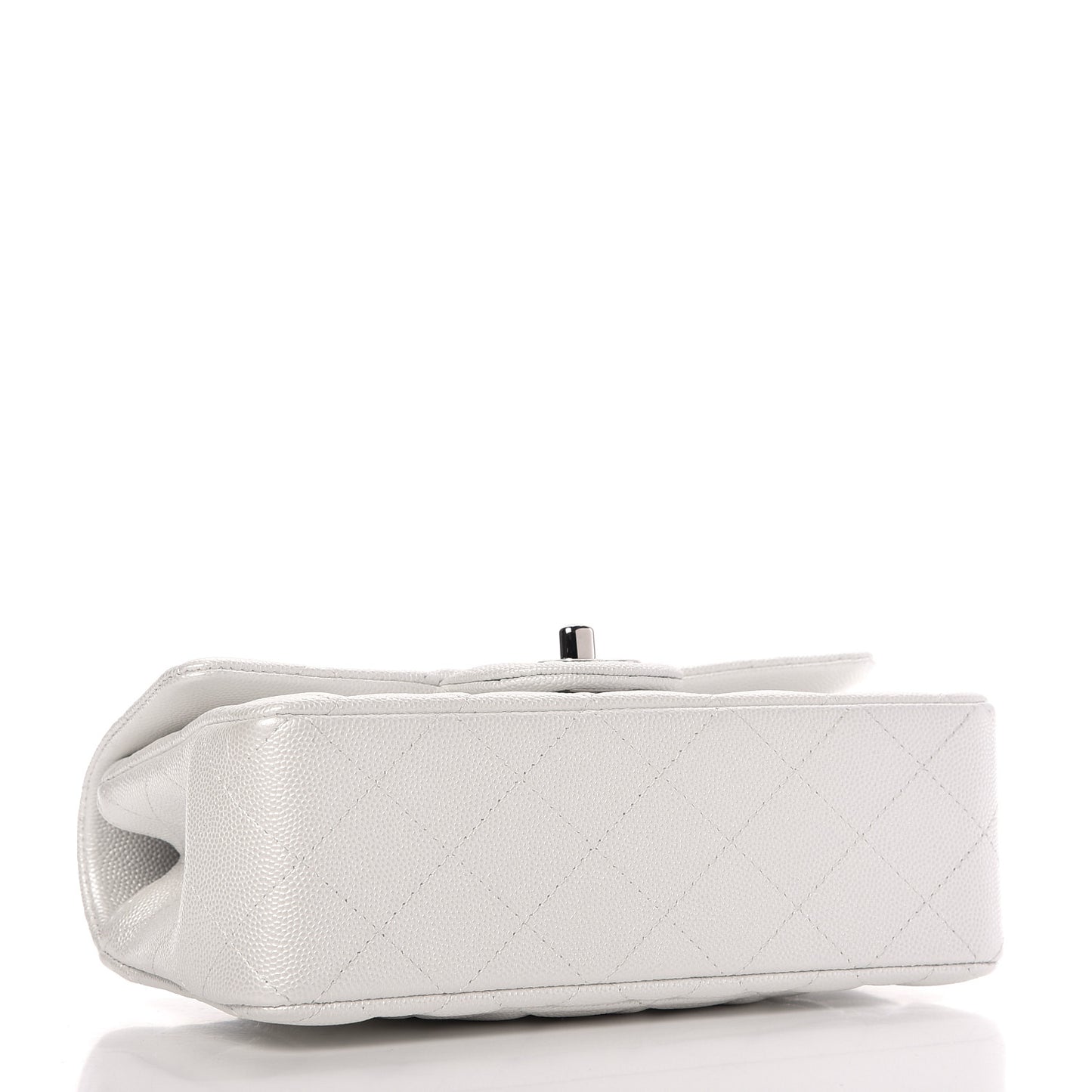 Iridescent Caviar Quilted Mini Top Handle Rectangular Flap White