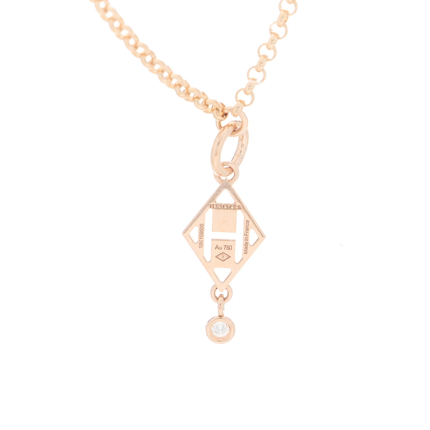 Hermes 18K Rose Gold Diamond Gambade Pendant Necklace 3 of 5