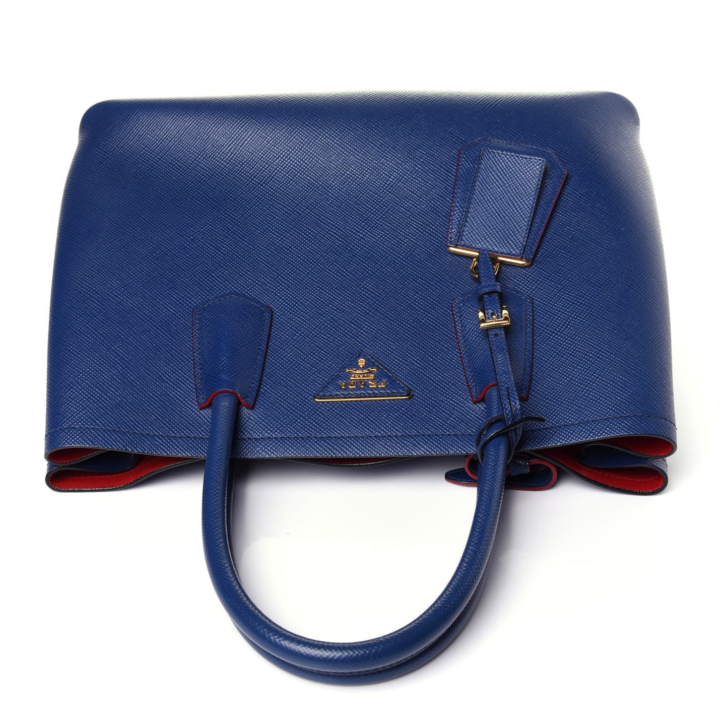 Saffiano Cuir Small Double Bag Ink Blue Fire Engine Red