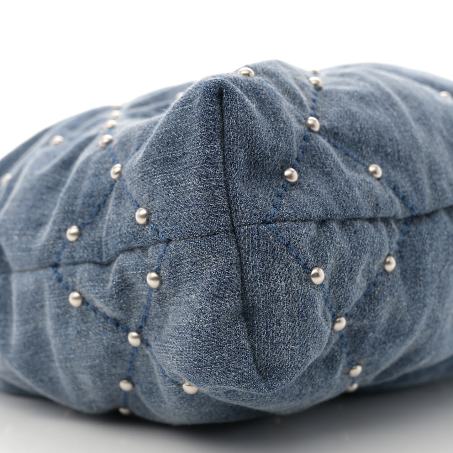 Washed Denim Quilted Studded Small Chanel 22 Blue