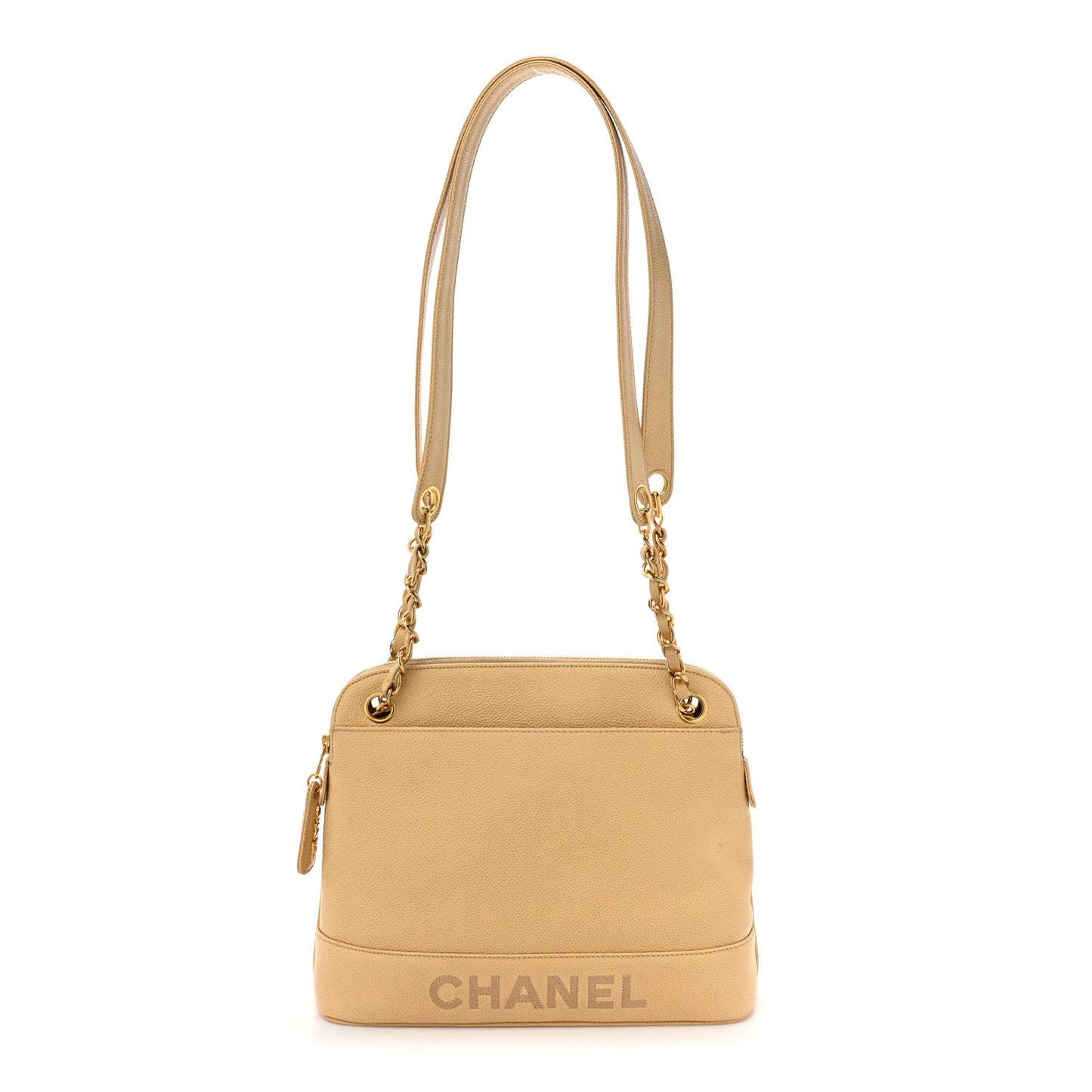 Caviar Logo Shoulder Bag Beige