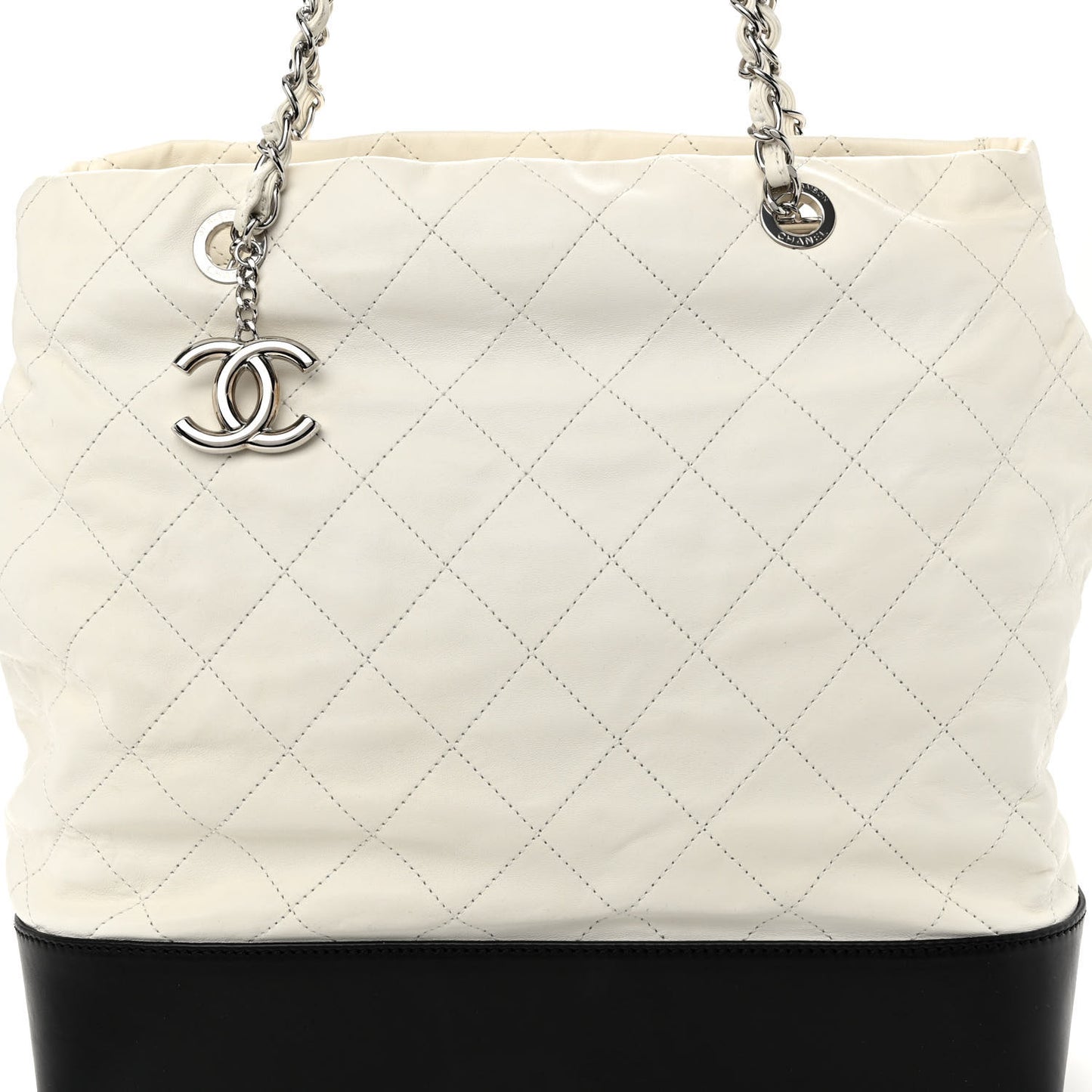 Calfskin Quilted Gabrielle Shopping Tote White