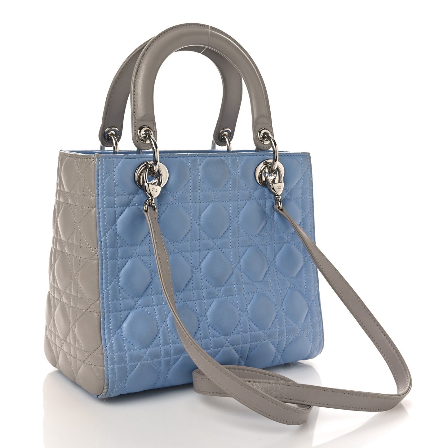 Lambskin Cannage Medium Bi-Color Lady Dior Blue Gray
