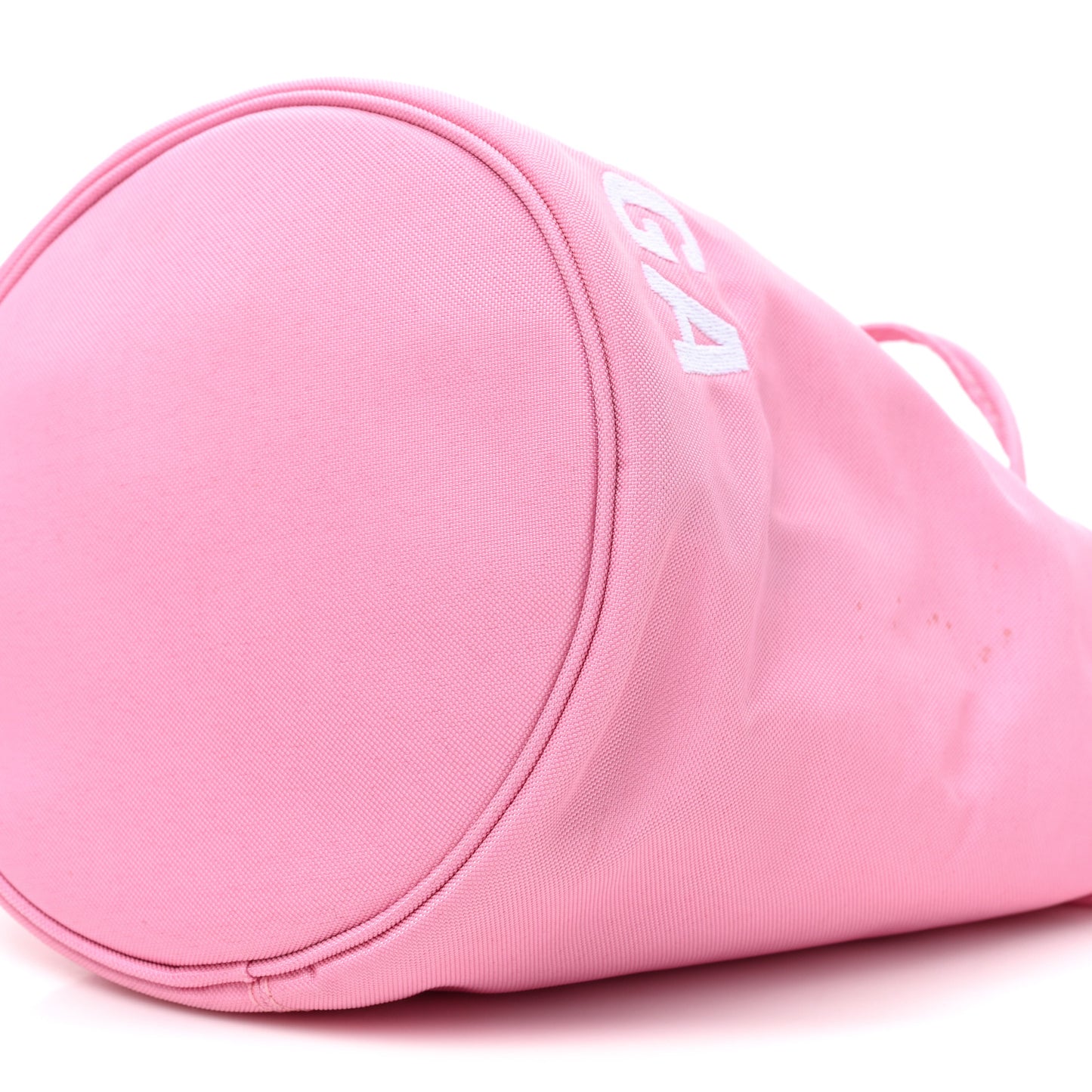 Recycled Sport Nylon Logo Embroidered Wheel Drawstring Bucket Bag XS Pink White