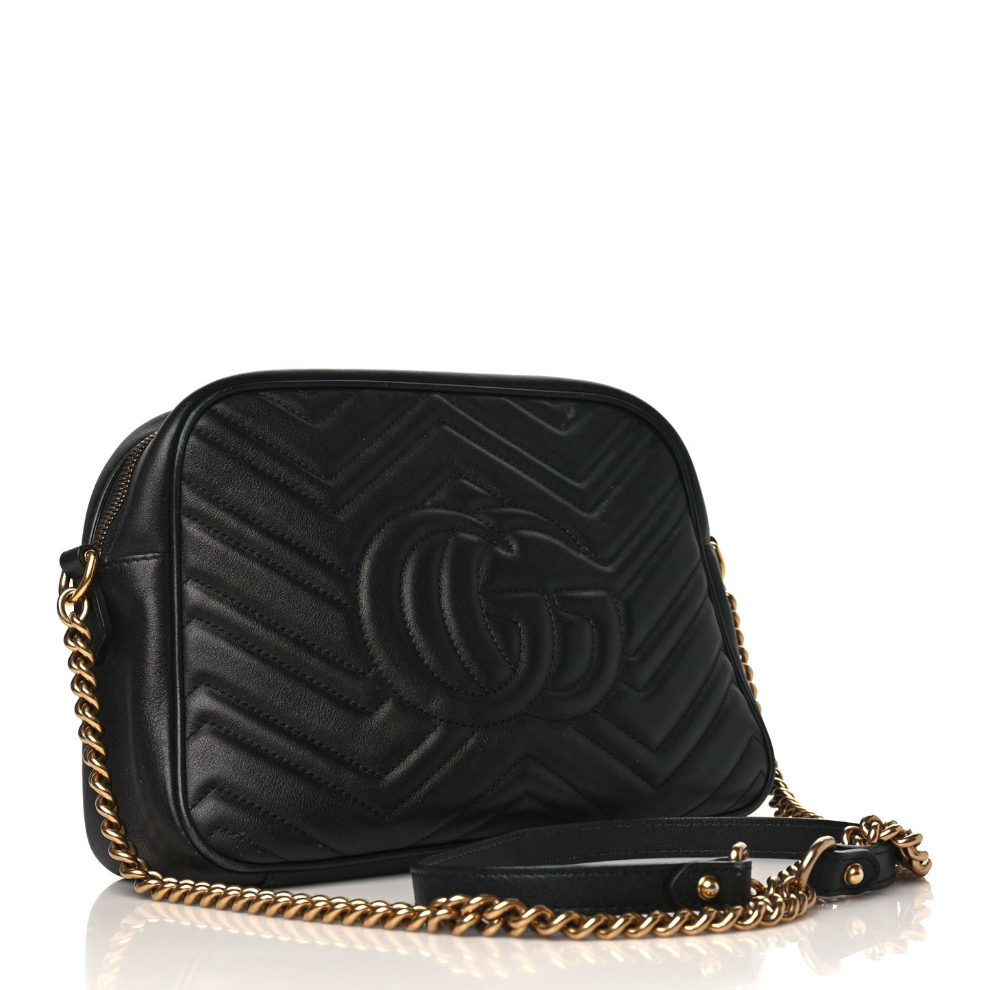 Calfskin Matelasse Medium GG Marmont Chain Shoulder Bag Black