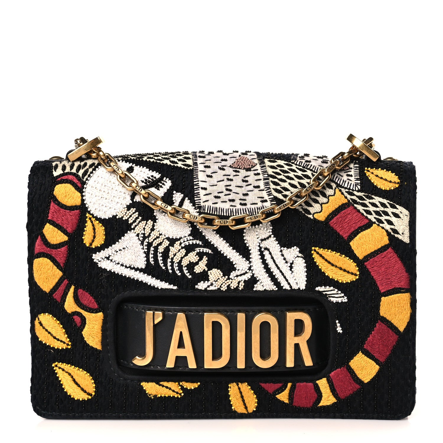 Christian Dior Canvas Embroidered Tarot J'Adior Chain Flap Bag Black Multicolor 1 of 8